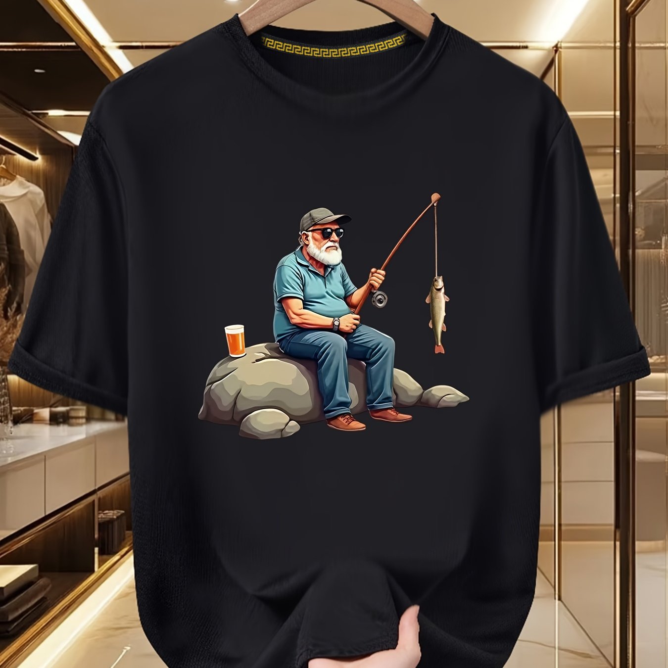 TEMU Plus Size Men's Crew Neck T-shirt - Loose Fit, Soft And Breathable, Cool , Outdoor Activities, Crew Neck Short Sleeve Summer Shirt, Fishing