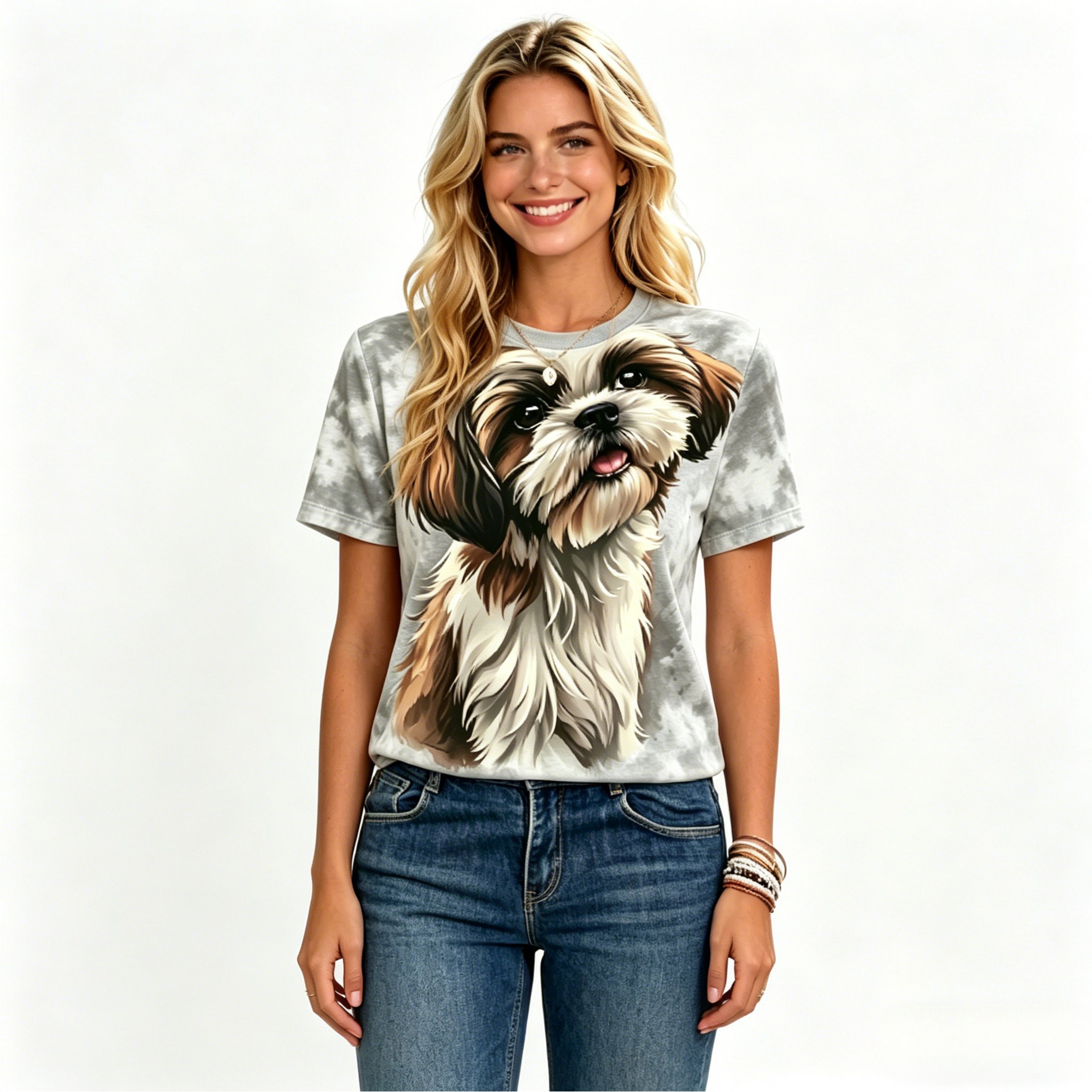 TEMU Women's Cute Shih Tzu Pattern Short Sleeve T-shirt, Versatile Casual Top Suitable For Daily Commuting, , And [printed Design - Not A ]