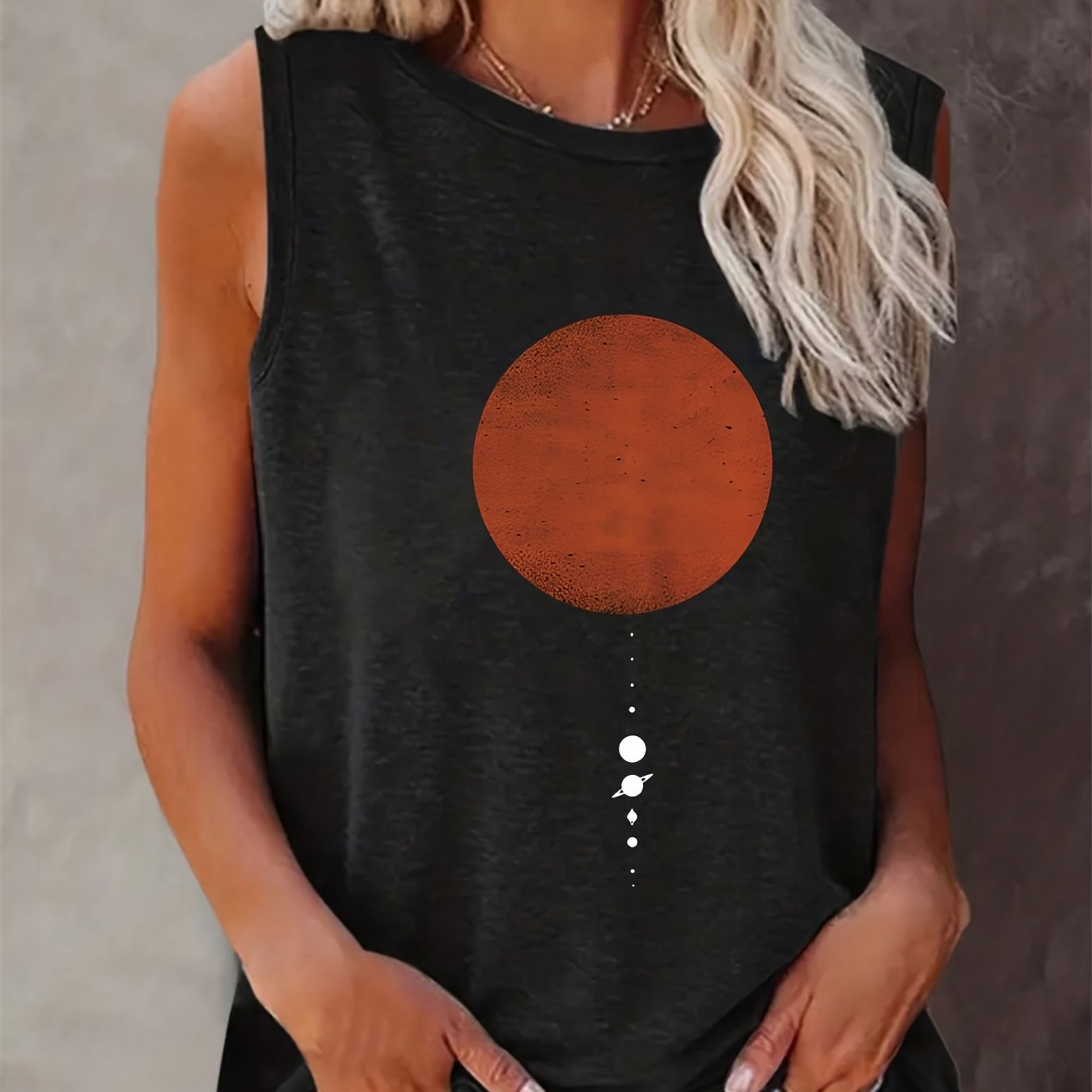 TEMU [xianluomao Directional] 2025 Spring/summer New Arrival Trendy Vest, Casual Versatile Simple Round Neck Starry Sky Letter Print Women's Vest