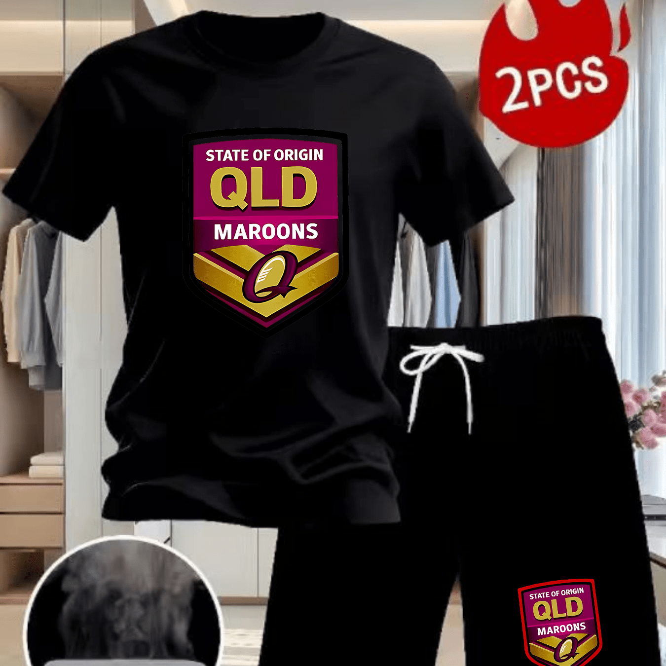 TEMU Men's Fashion -themed Crew Neck T-shirt + Elastic Waist Shorts 2pcs Set For Home And Outdoor Wear