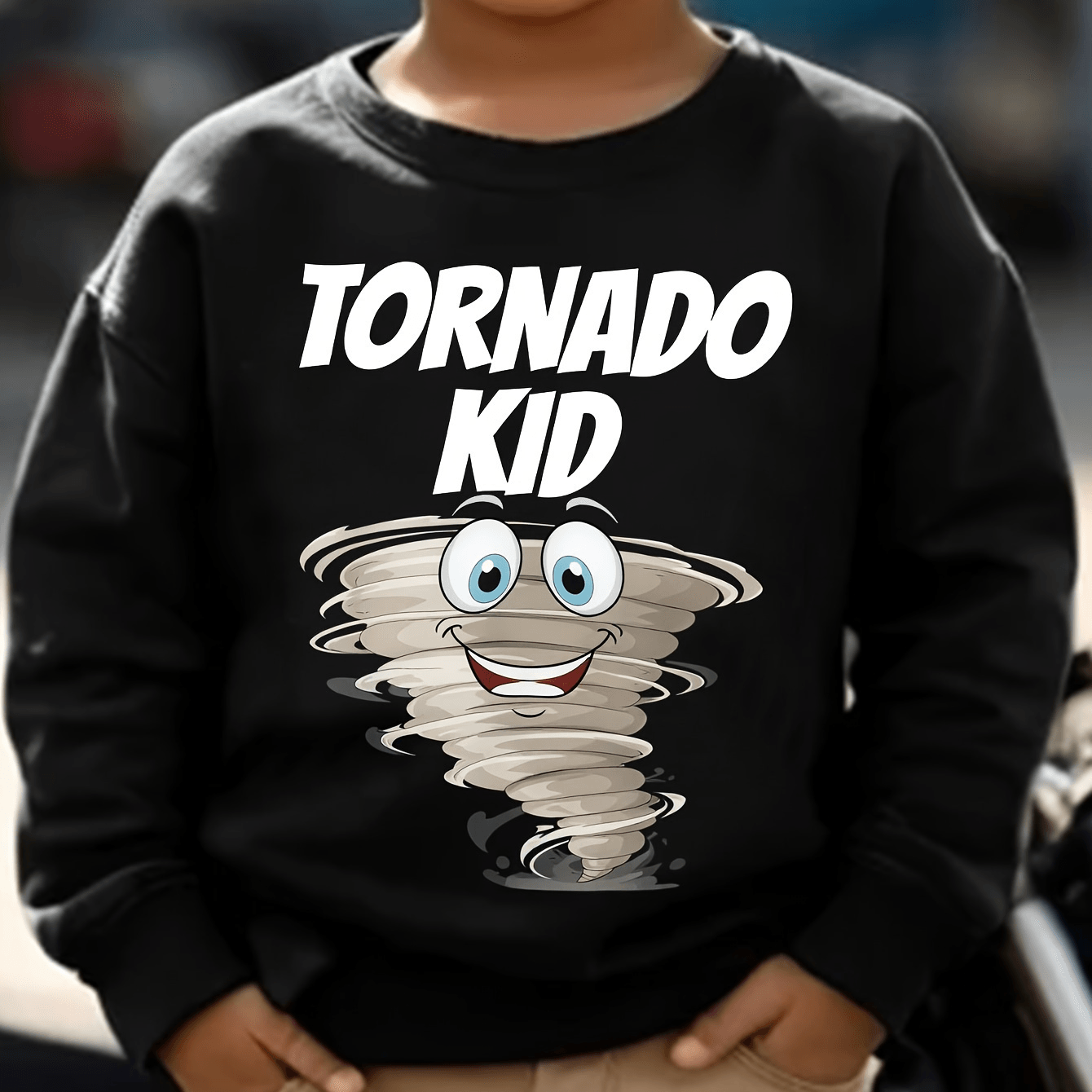 Image of Zcaynger Crew Neck Sweatshirt Tornado Graphic Trendy Print Hoodie Boys Crew Neck Sweatshirt 100 Percent Cotton Thickened Round Neck Sweatshirt Autumn Winter Outdoor Play Gift For Son Grandson