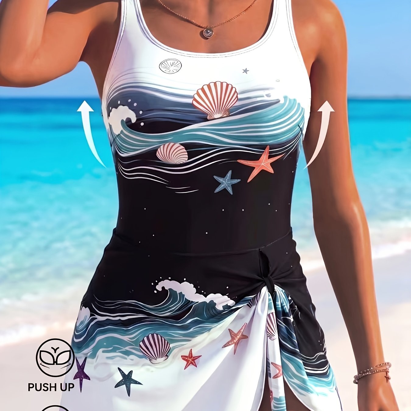 Women's Plus Size Casual Ocean Print Dress--piece Swimsuit