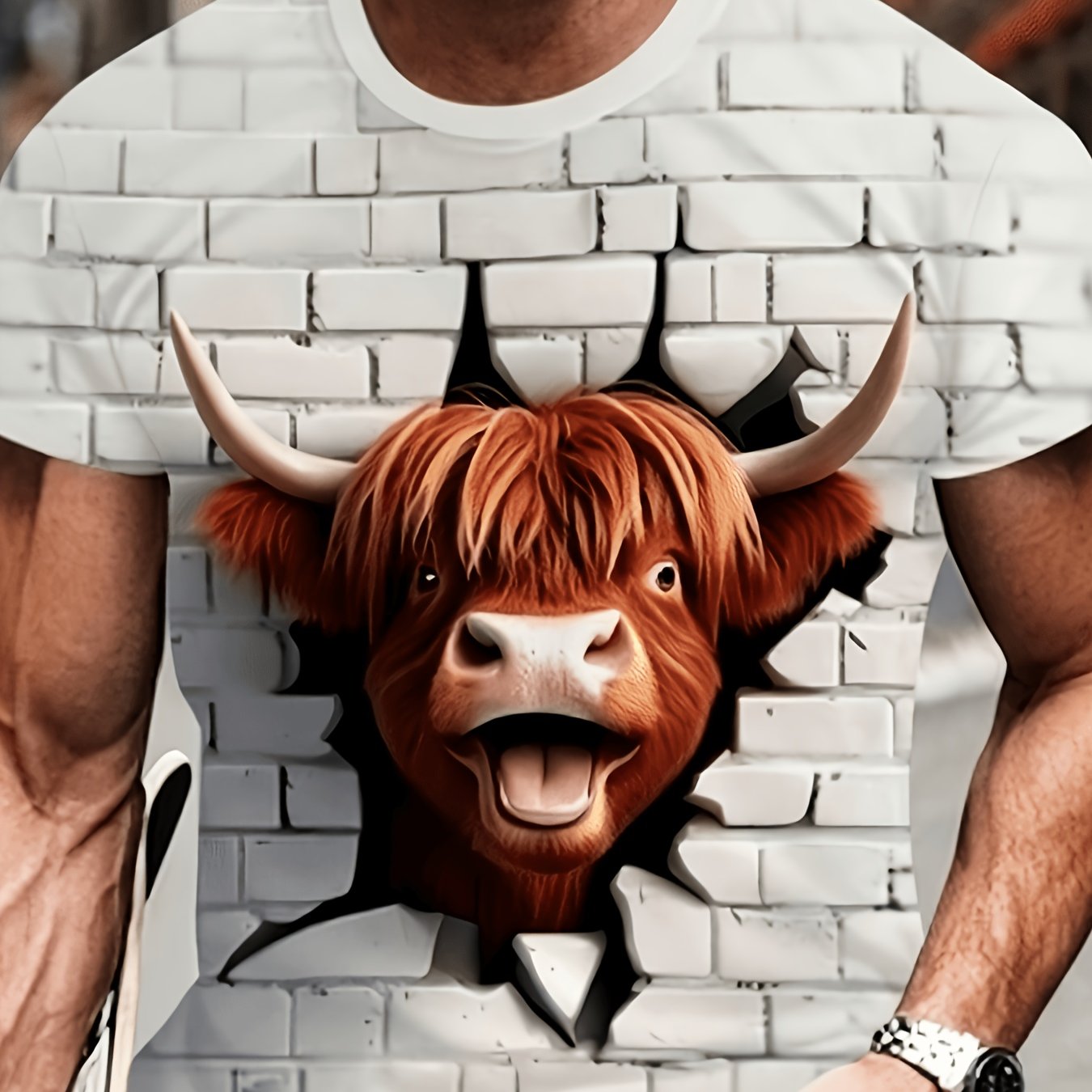 TEMU Men's Cow Print T-shirt- Full-body Cow Pattern Short Sleeve Round Neck Tee, Casual Novelty Outfit For Themed Parties& Casual Attire(machine
