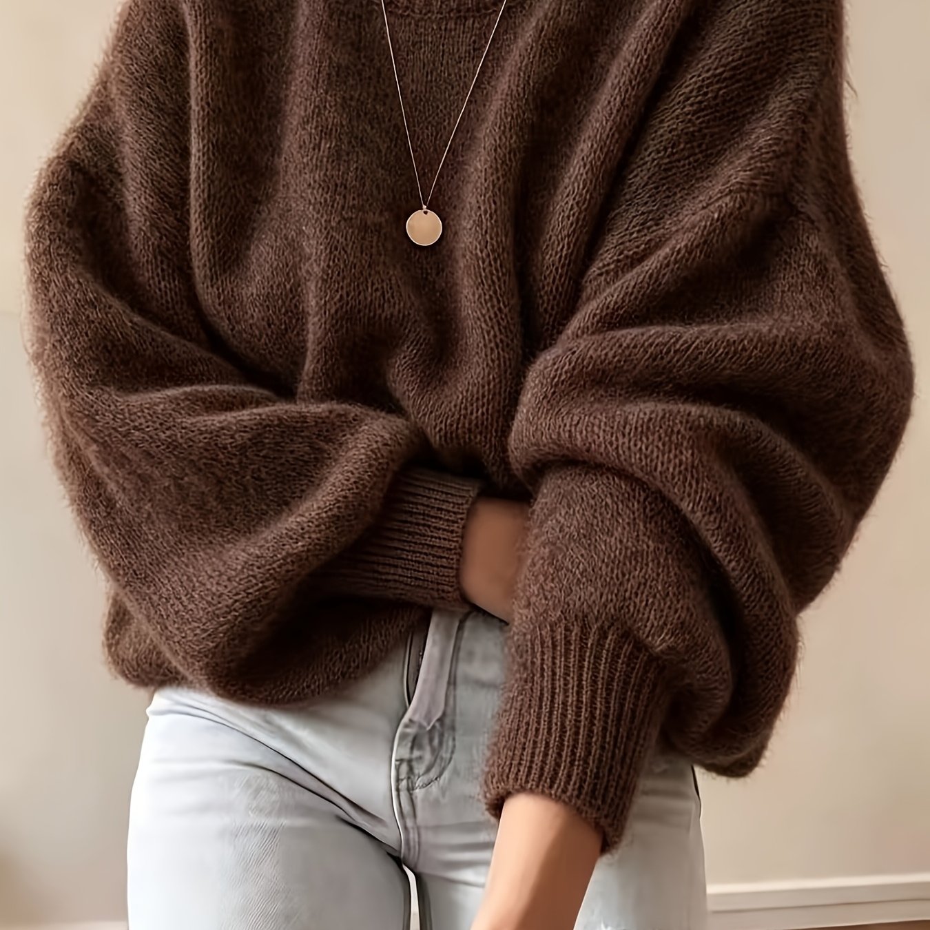 TEMU Pull à col montant pour femme pour et du de /du de l'hiver, tricot à manches lanternes doux et de style français d'inspiration coréenne, doux,