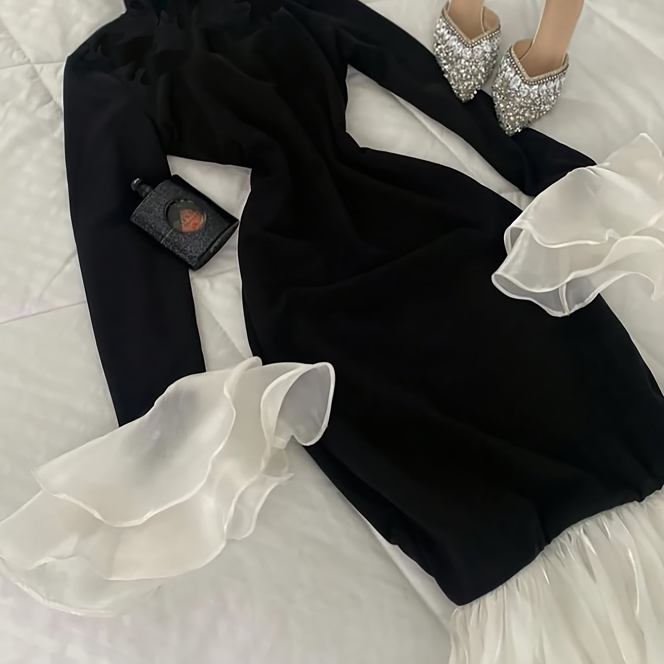 E-shop Elegantes, exquisites, leichtes Kleid für Damen mit kleinem Stehkragen, schmaler Taille, -, Doppelärmel, für Alltags-Dating-Partys, , modisches
