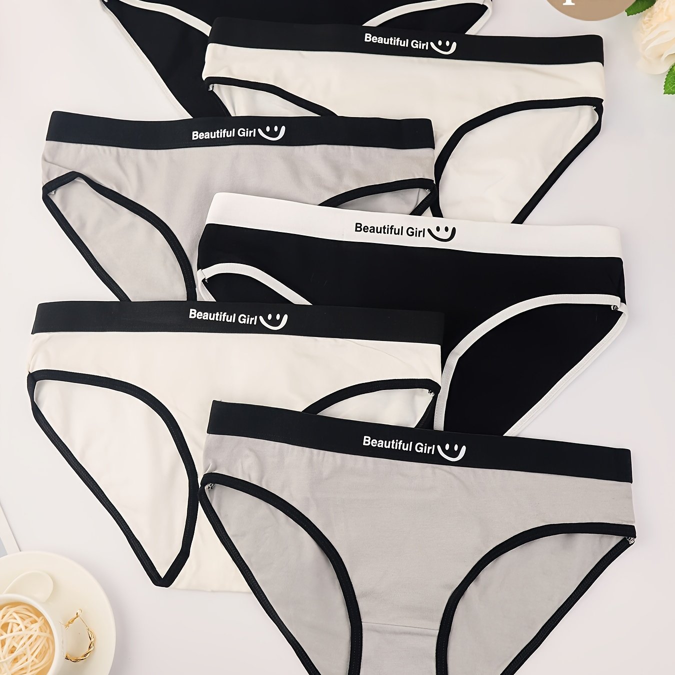 Image of 6pcs Set Women's Briefs, Letter Print Elastic Waistband Panties, Soft High-stretch Breathable Crotch Underwear, Mixed 's Intimate Apparel