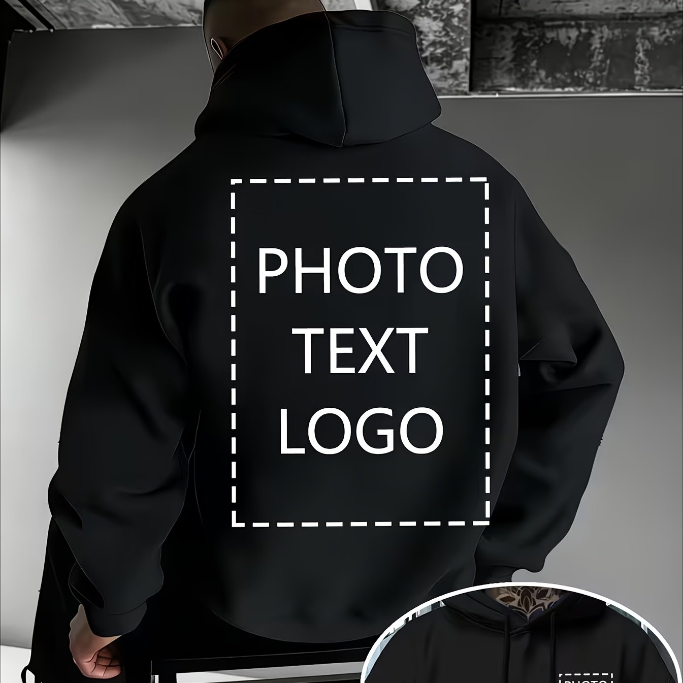 TEMU Customizable Men's -lined Hoodie, Design, Front And , Loose Fit, Knitted Fabric With Pockets - Suitable For Daily Wear And Sports, Casual Hoodie