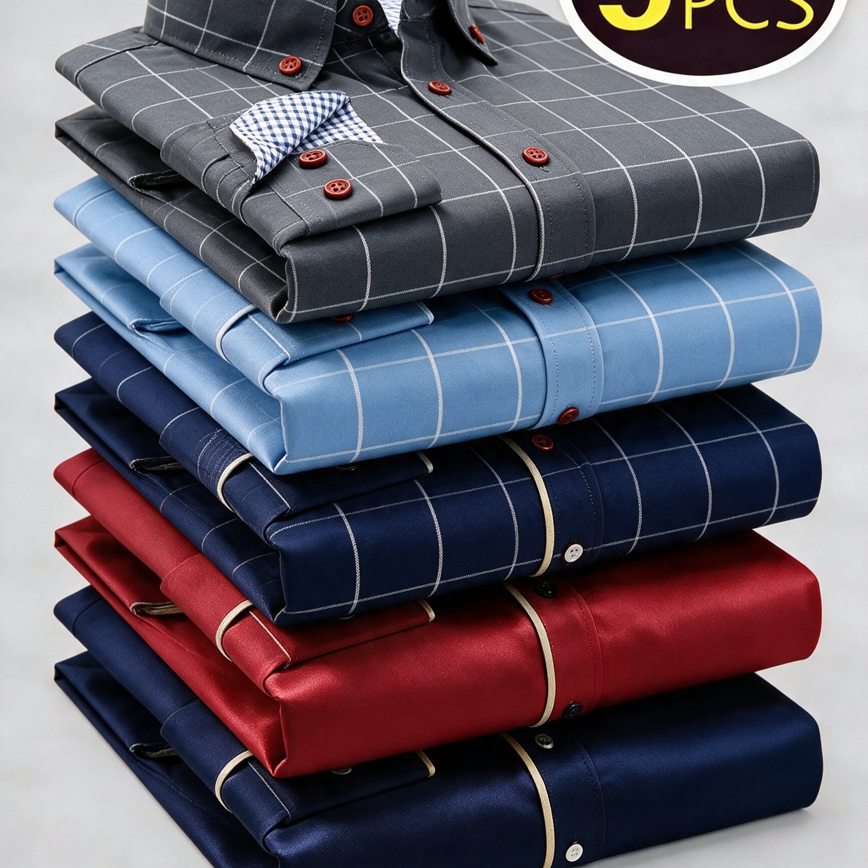TEMU Old Money Outfits Men's Business Elegant Long-sleeve And Solid Color Five-pc Shirts, Wrinkle-free And Comfortable, Casual And Versatile, Lapel
