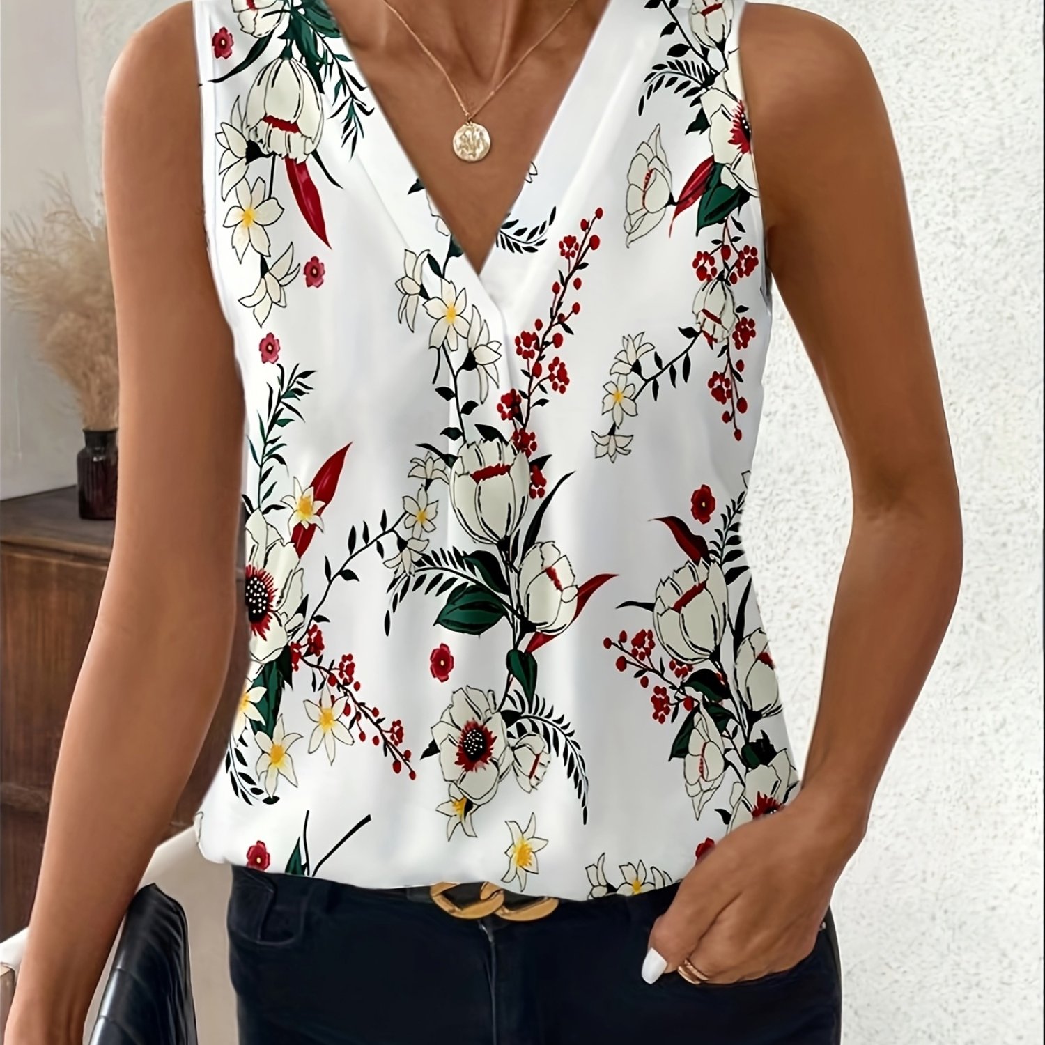 Elegant Women's Summer Floral Print Pattern Casual Vest Spring Summer