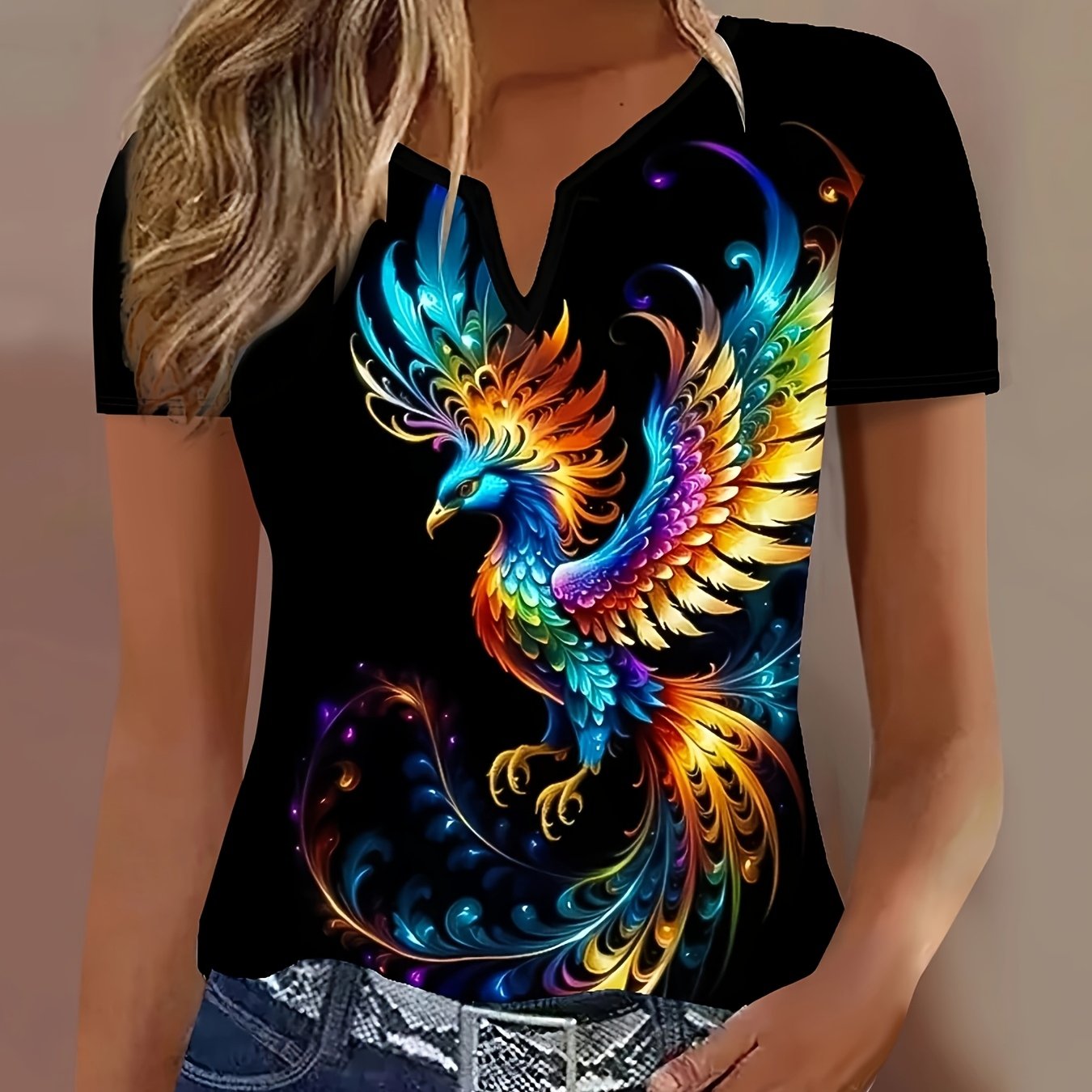 Image of Elegant V-neck Short Sleeve Blouse - Soft Medium-stretch Fabric, Smooth Anime (compatible With Anime Characters), Machine Washable - Casual & Office Wear Top