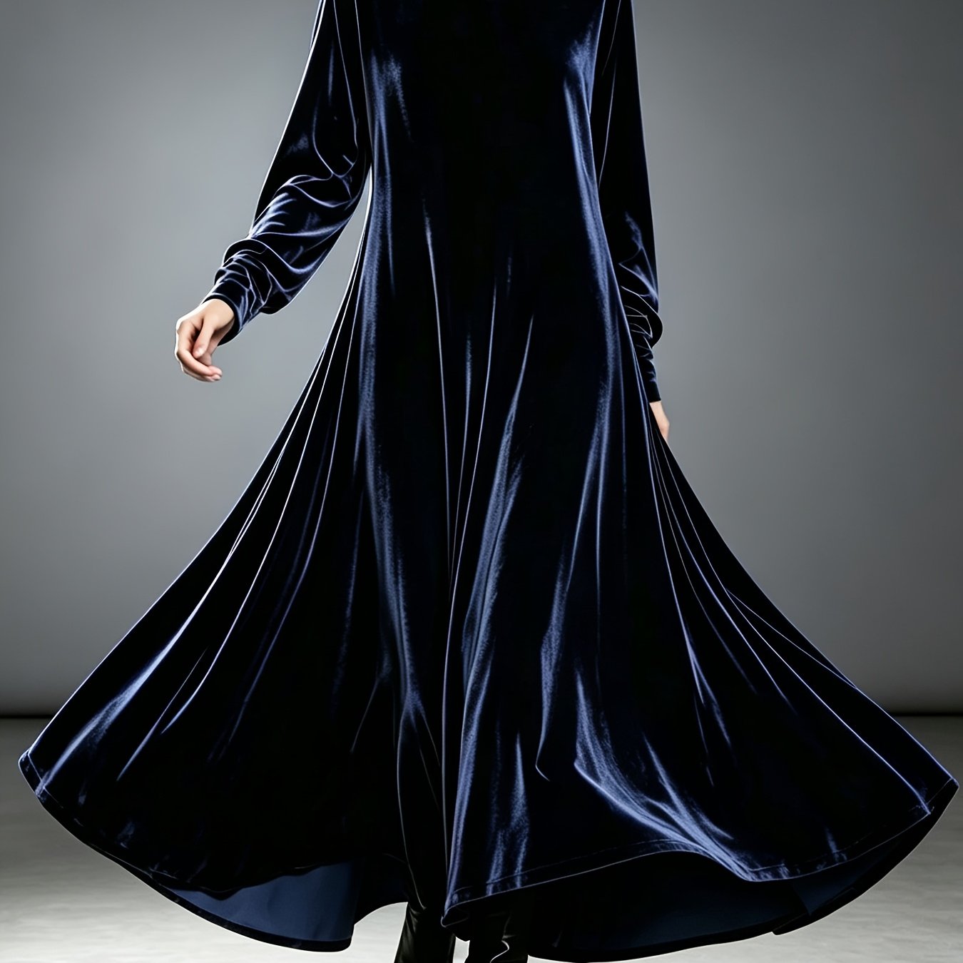 TEMU Plus Size, Elegant Women's Velvet Dress With High Neck, Long Sleeves, And Loose Fit, Ruched Collar, And Stylish /autumn Plus Size Women's