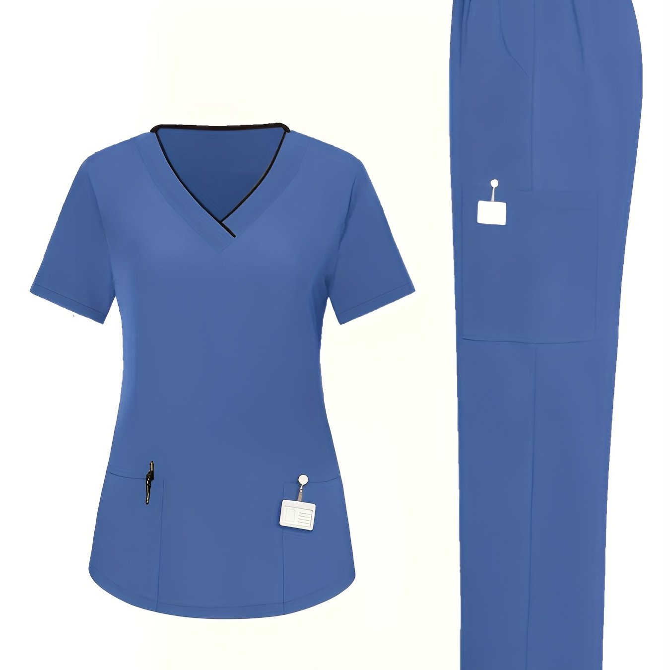 TEMU Conjunto de uniforme casual de cuello en V para mujer, ideal para clínicas dentales y hospitales veterinarios, que un conjunto de uniforme