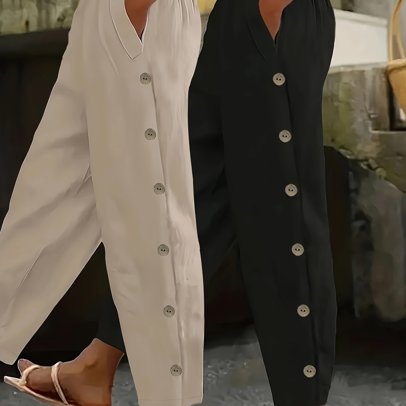 Two-piece Set - Solid Color Design Stylish Versatile Nine-tenths Pants-0448