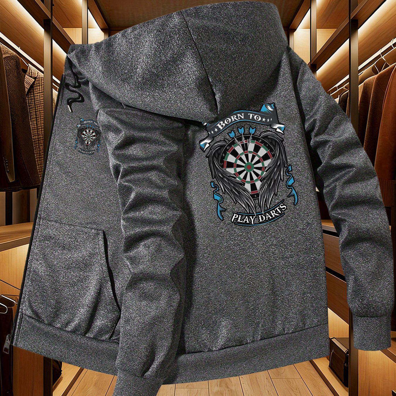 TEMU Men's Fashion Hooded Jacket, Wing Dart , Casual Outerwear, Side Pockets And Slim Fit, Autumn/winter Sports Coat For Men
