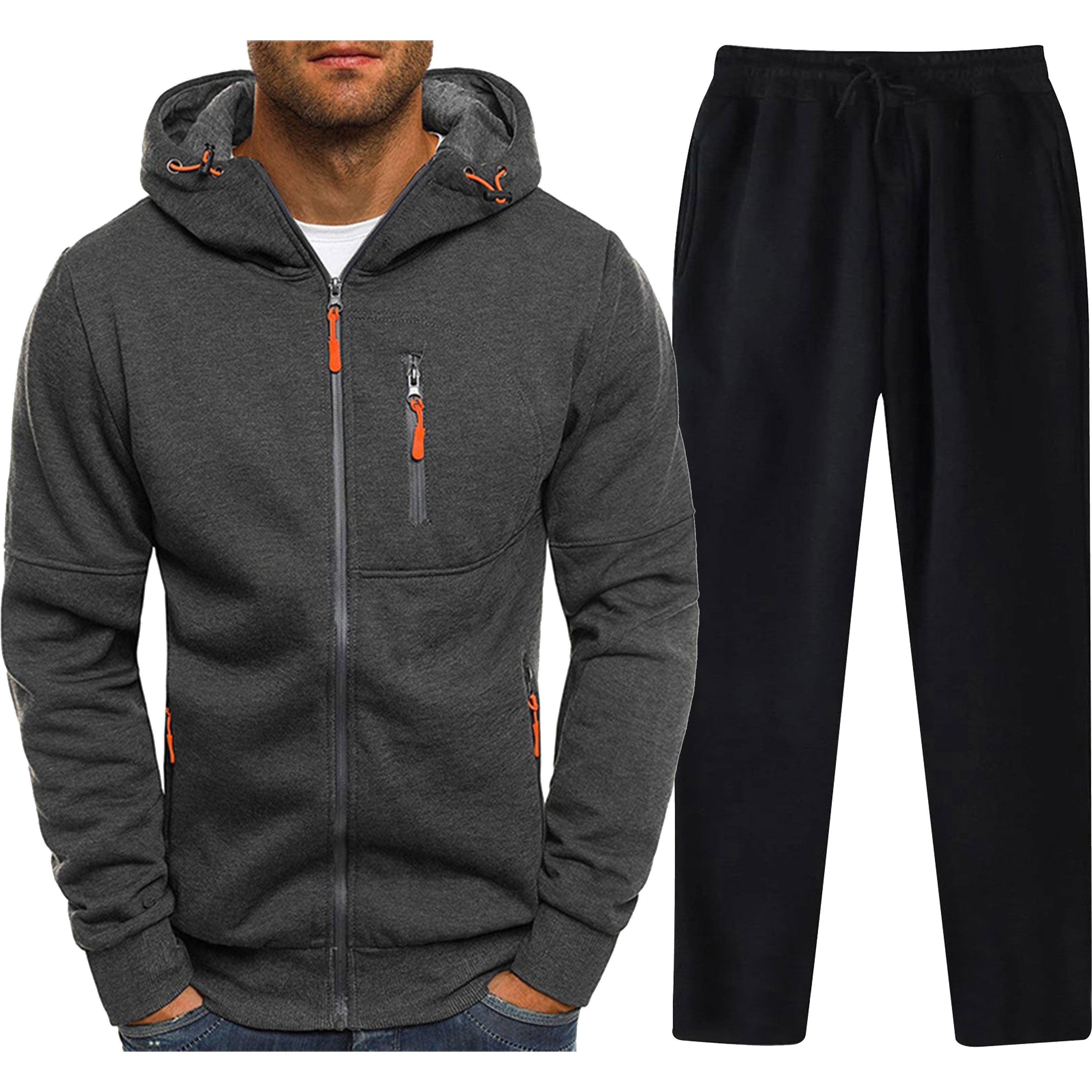 TEMU Men's Casual Sports Zipper Jacket With Fleece Sweatshirt And Long Sleeves, Men's Fleece Sweatpants Spring And Autumn, 2 Sets, Spring And Autumn