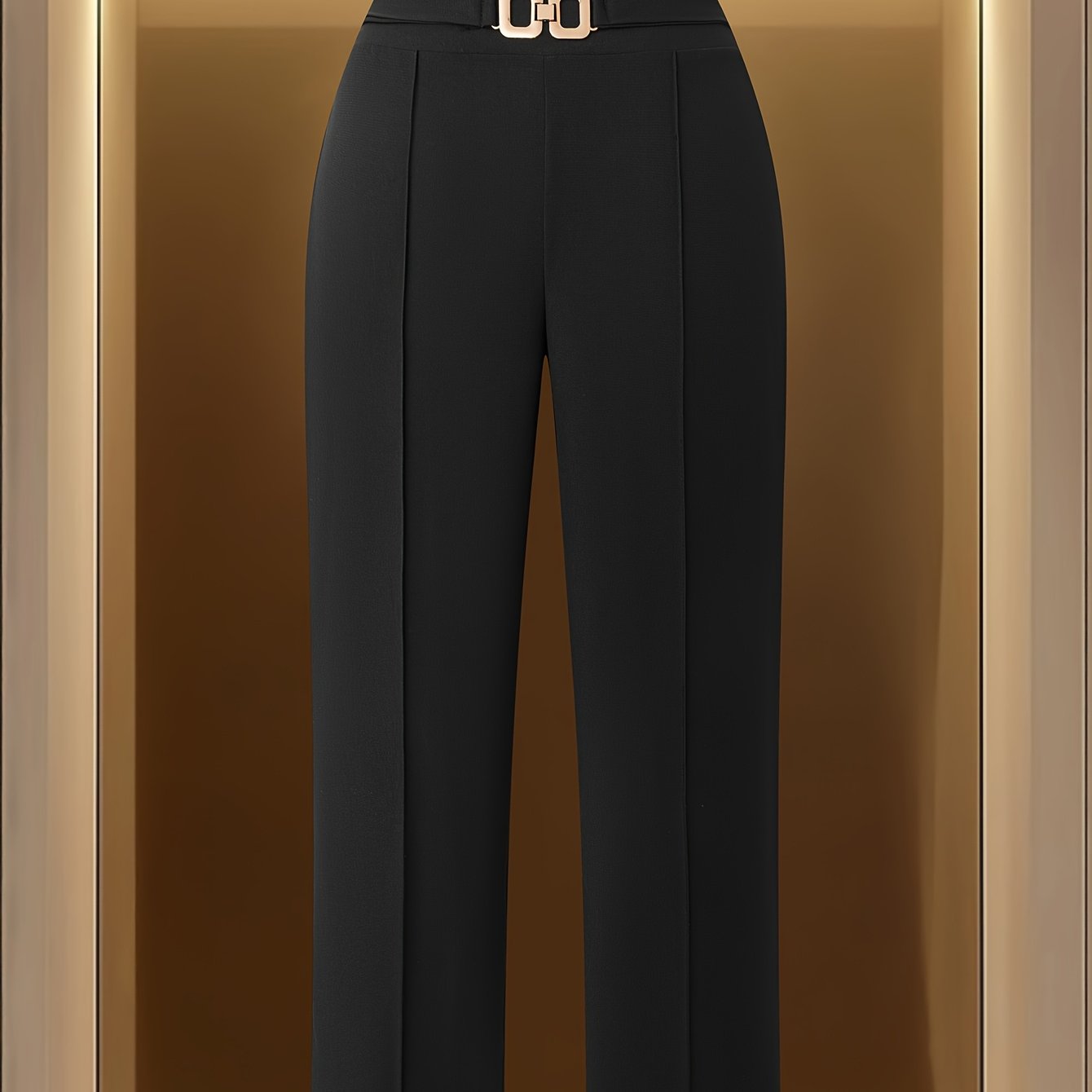TEMU Plus Size, Plus-size Women's Wide-leg Pants With Metal Detailing At The Waist, Casual And Fashionable Wide-leg Trousers, Commuting-friendly
