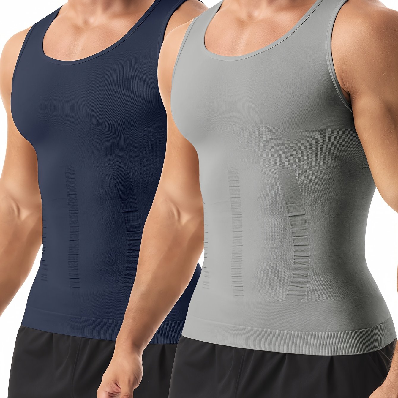 E-shop 2-teiliges Herren Body Shaper Weste - Schlankmachende Kompressions-Unterhemd, Körperformer und Rückenstütze, Bauchkontrolle, Atmungsaktives