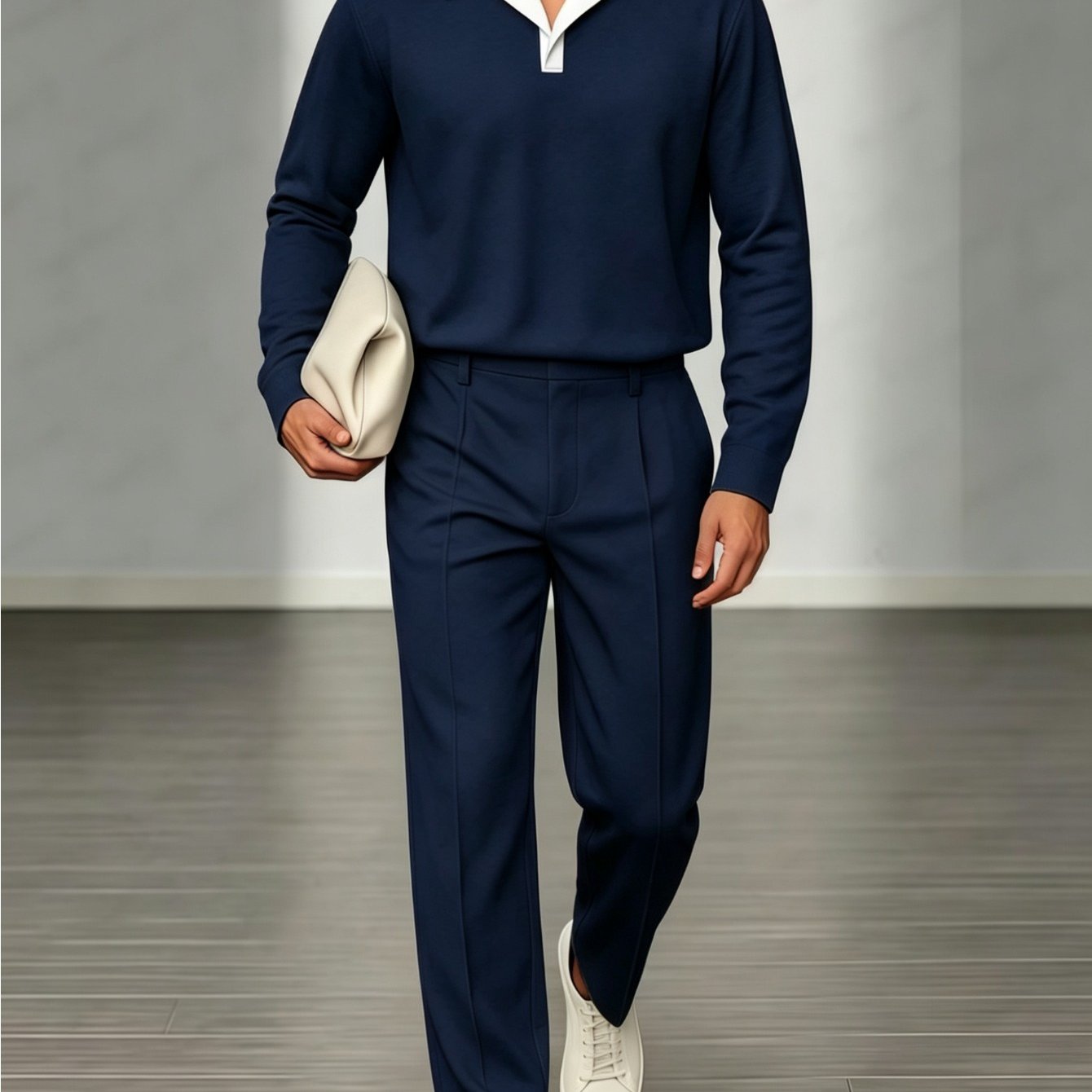 Men's Sophisticated Commuter Suit, Autumn Light Gray Color-block Top With Straight-leg Trousers, A Set For A Mature Casual Look