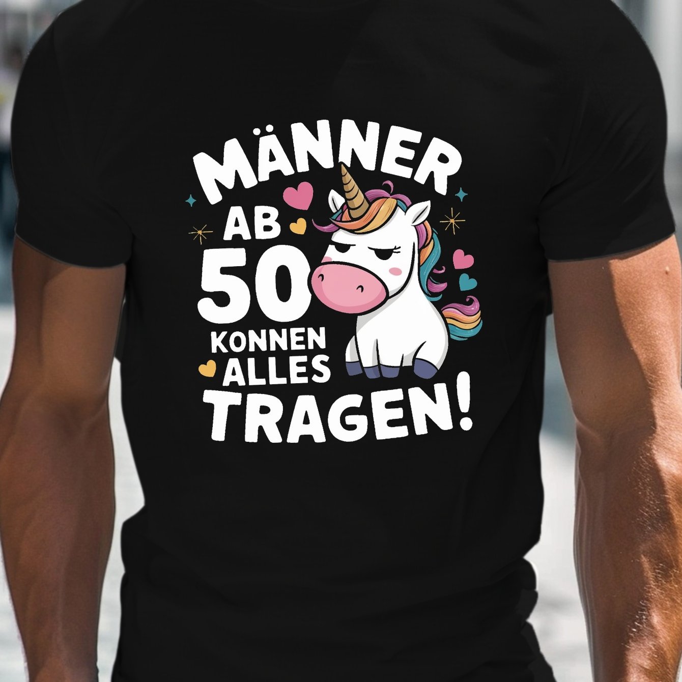 TEMU Deutsches Einhorn Herren Über 50 Botschaft Herren Casual Rundhals Kurzarm T-Shirt für den Sommer, PLUS SIZE