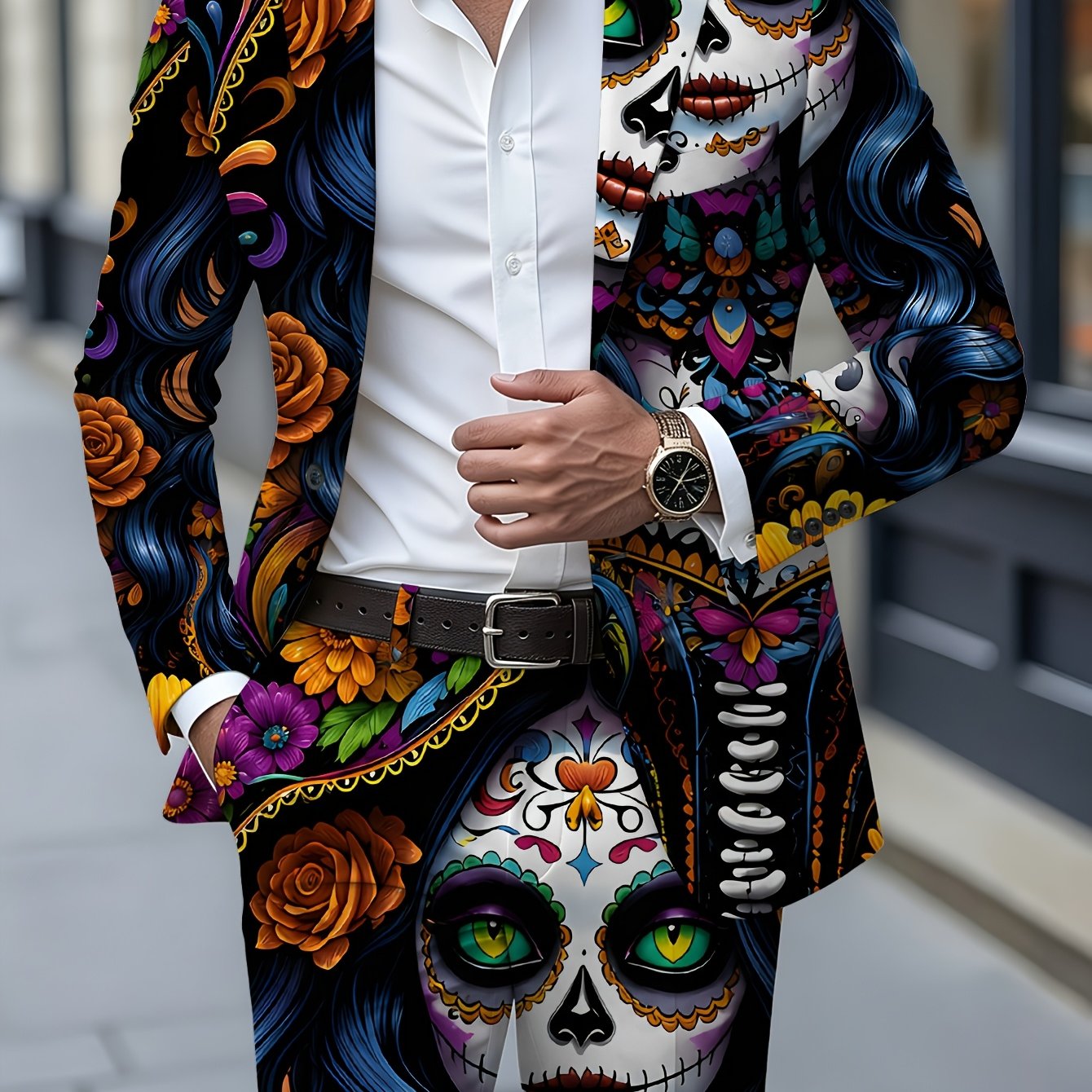 TEMU 2pcs Men's Suit And Trousers, Suit Set, Floral Surround Style Men's Formal Suit, Colorful And Style, Suit With Lining And Pockets, Trousers With