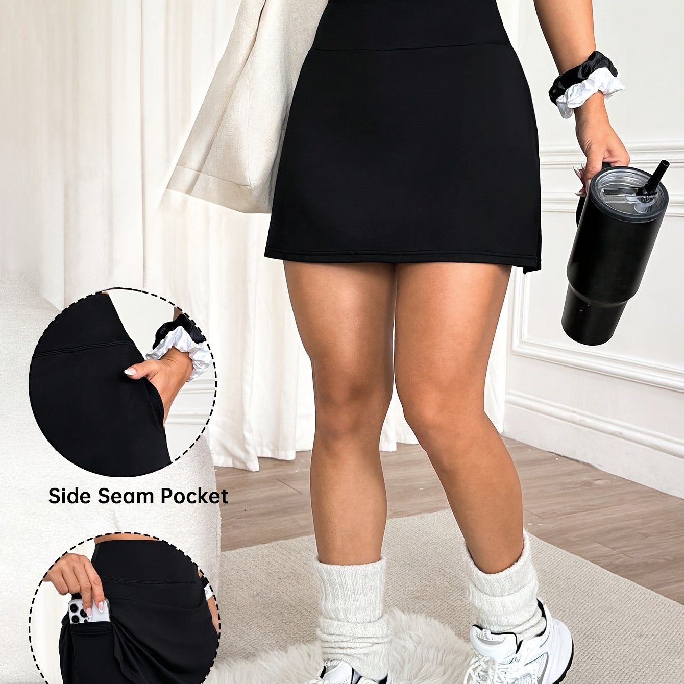 E-shop 1 Stück Damen High-Waist Skort mit - Seitlicher Naht Schlitz Design, Fitness Laufen Radfahren Tennis Training Outfit, Maschinenwaschbare