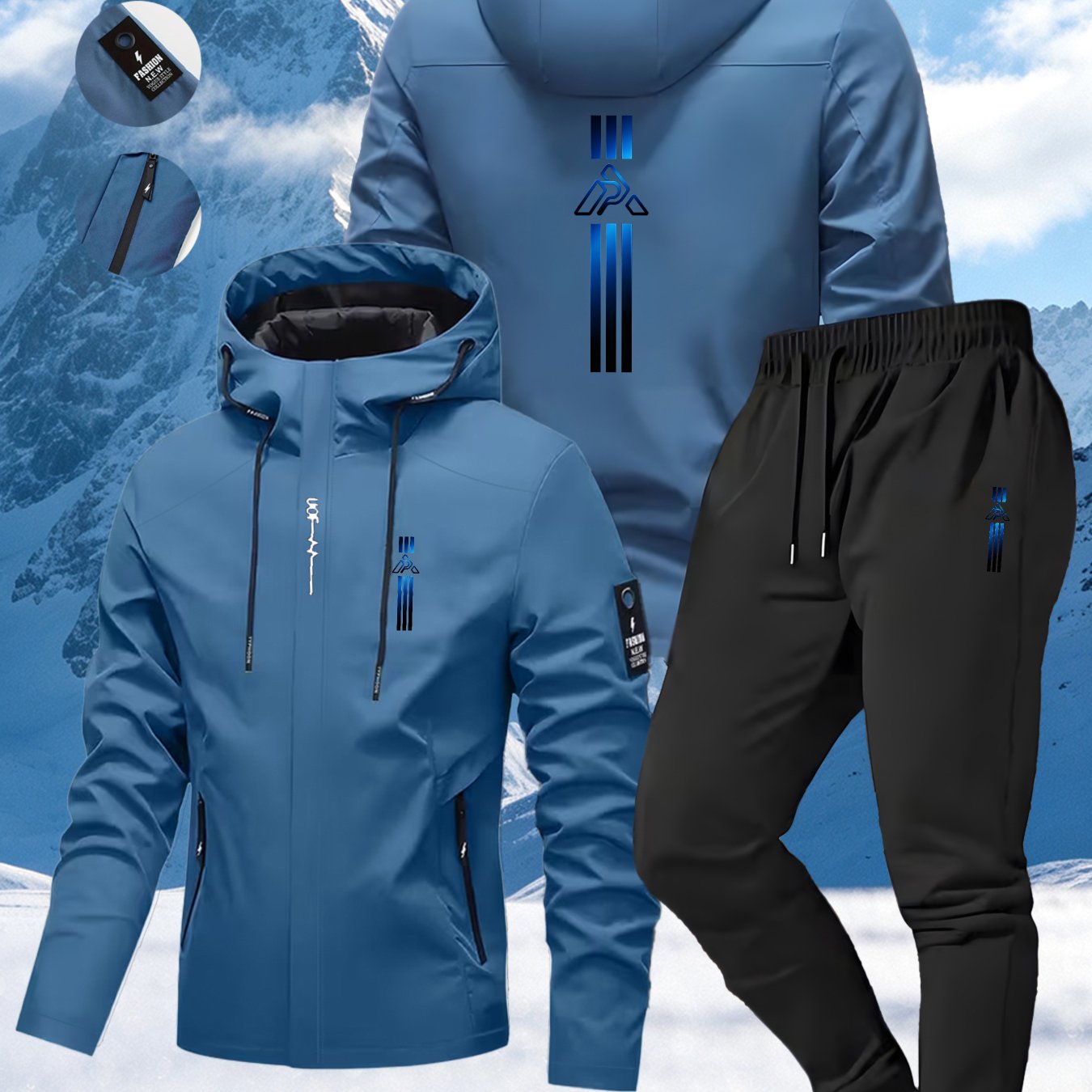 TEMU Men's Jacket Set, Stand Collar Hooded Windbreaker Jacket And Long Pants Combo - 2pcs Casual Outfit - Autumn Windproof And Wear-resistant -