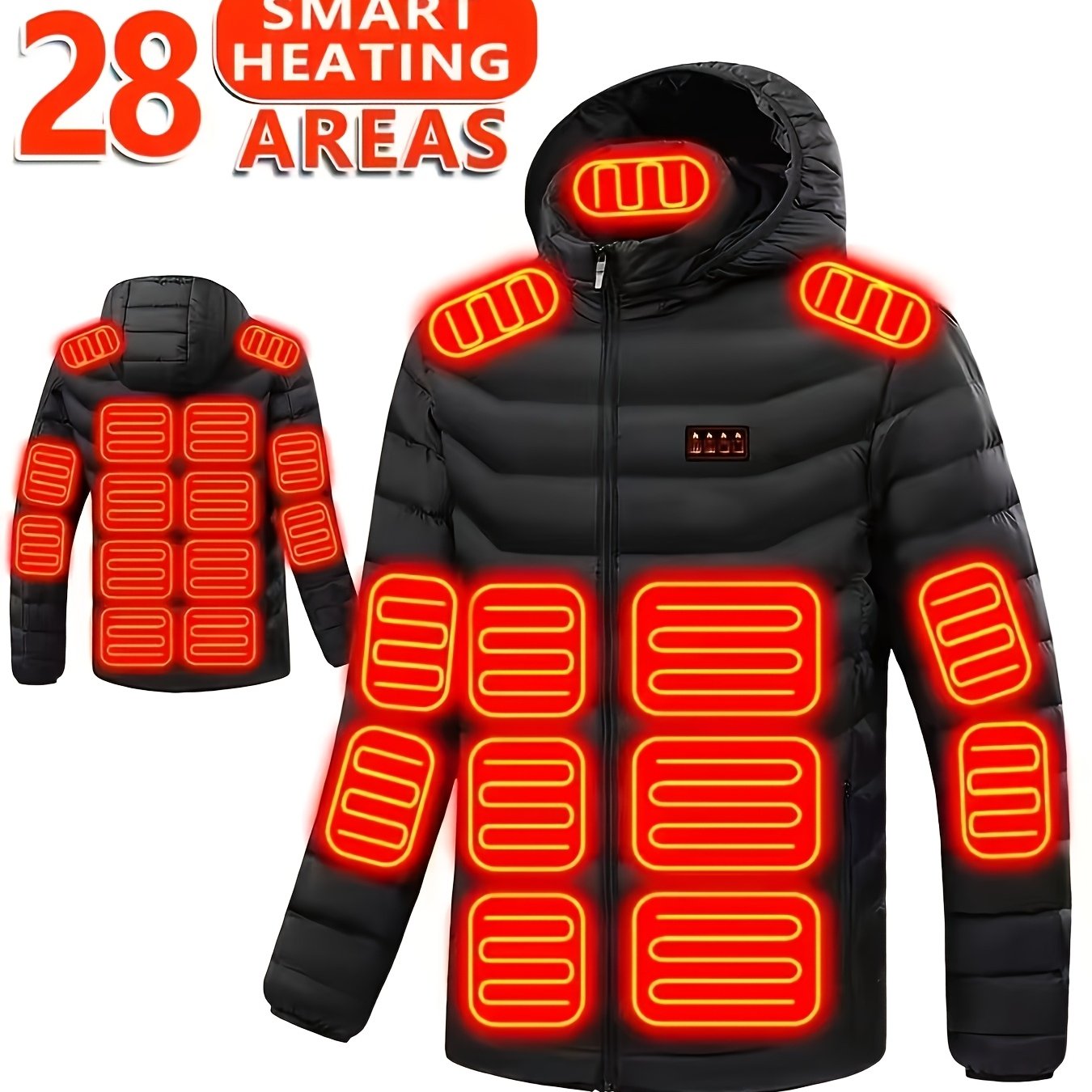 Image of Men's Heated Jacket, Couple Style, 28-zone Heating With 4 Control Switches, Windproof Jacket, Casual Fashion, Daily Wear For Outdoor Camping, Cycling, Cold And [single Item, Does Not Power Bank]