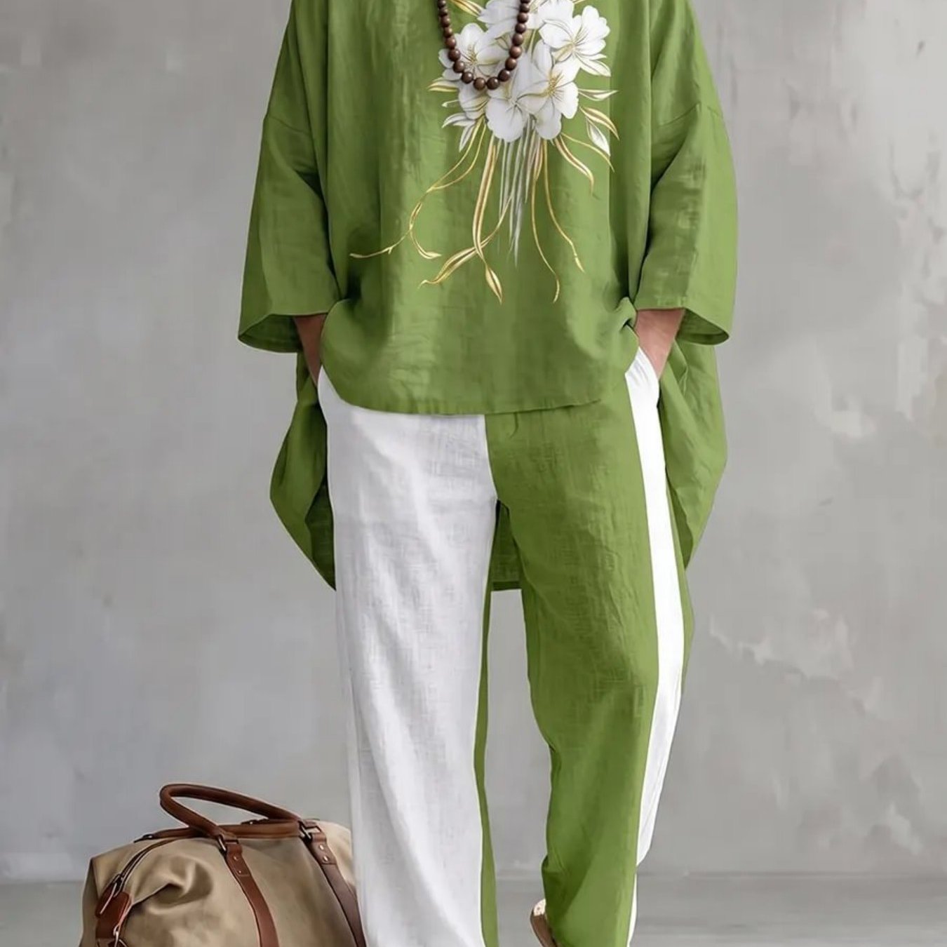 Fashionable Spring And Summer 's Lazy Casual Two-piece Set, Flat Outfit, Loose-, Straight-leg Pants For Daily, Street, And Travel Wear