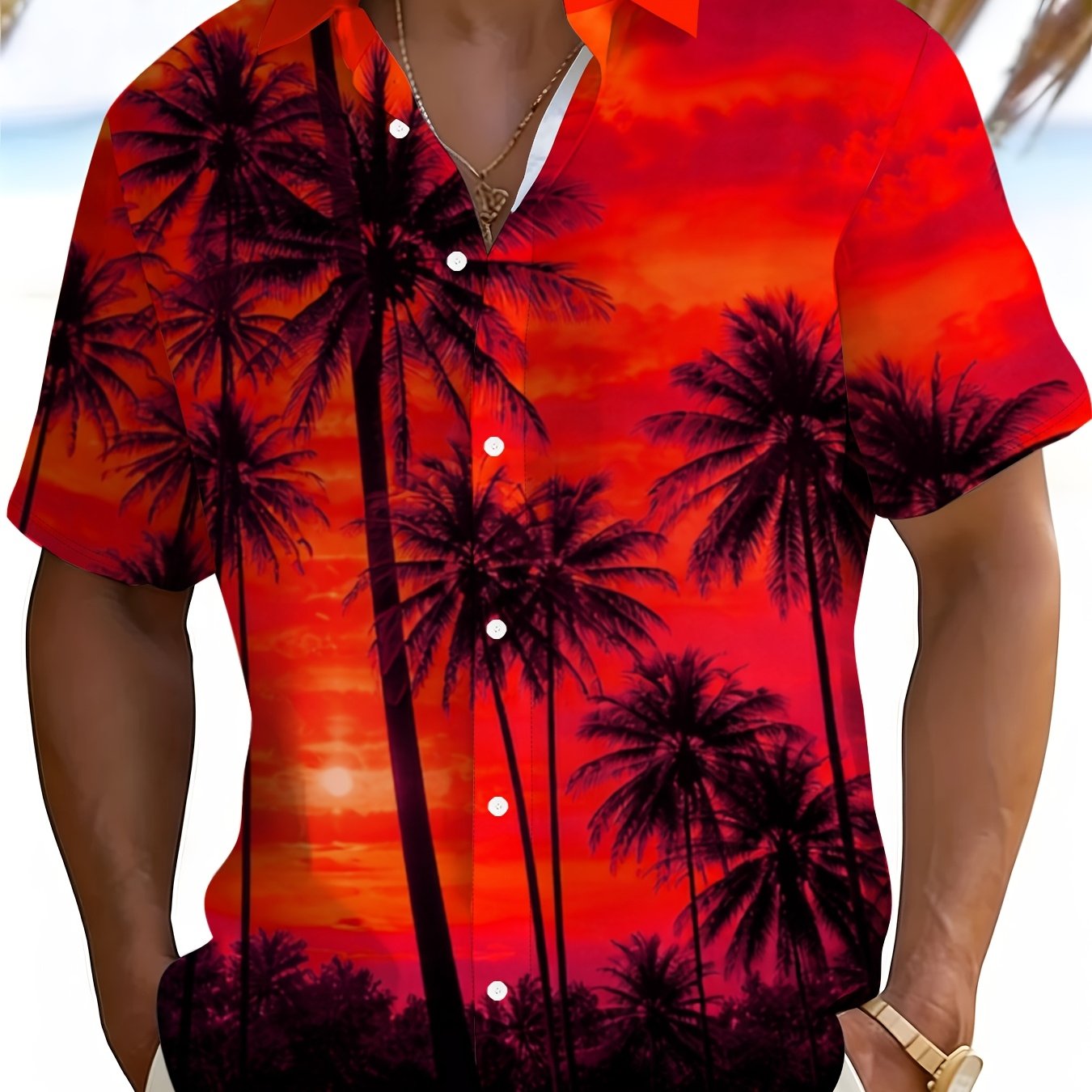 TEMU Casual Men's Short Sleeve Button-up Shirt, Geometric Print Summer Fashion Regular