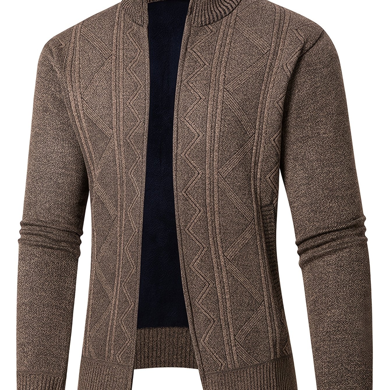 TEMU Men's Autumn And Winter New Long Zipper Stand Up Collar Cardigan Fashionable Trend Business Casual Striped Versatile Long Sleeved Thick