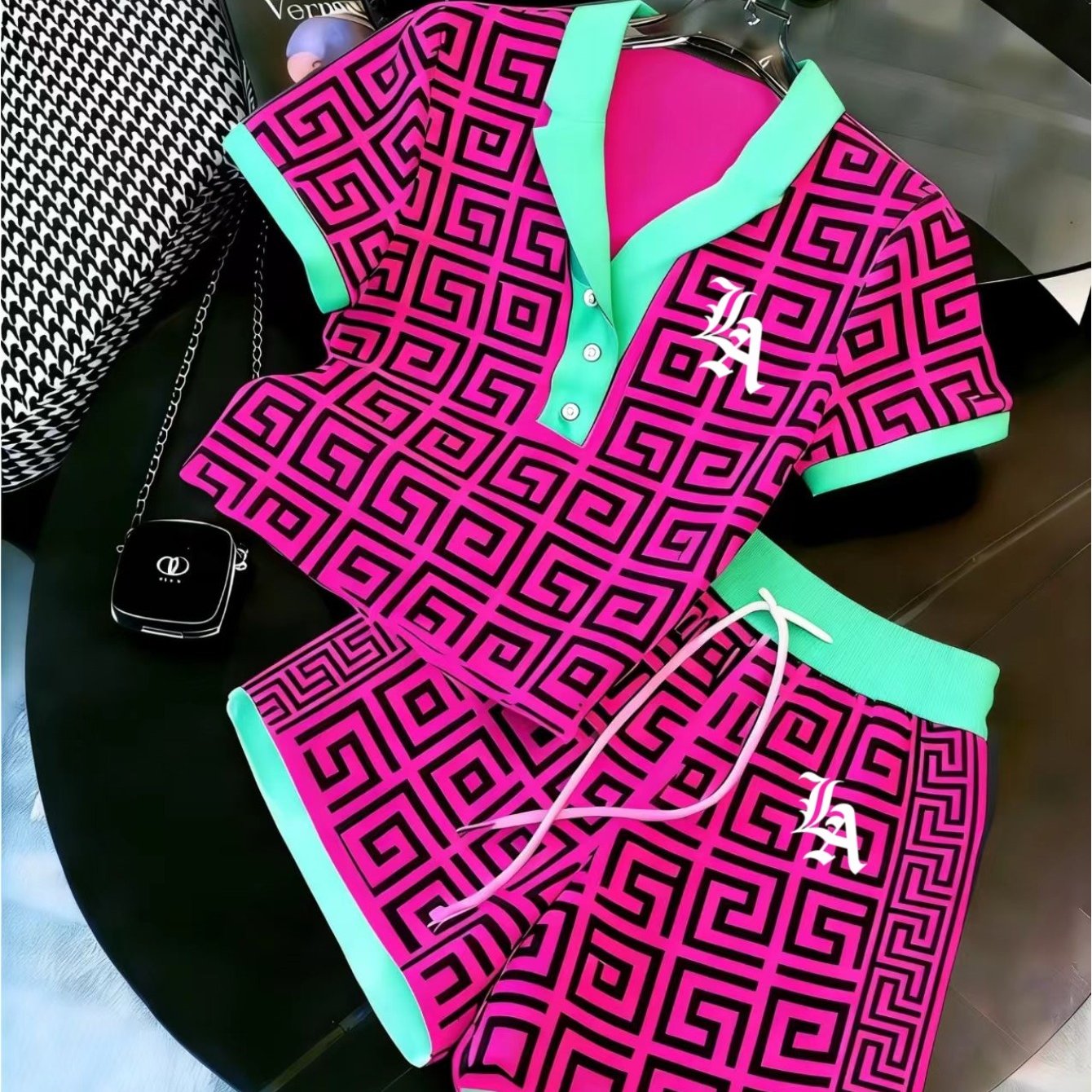 Image of Set Of Two: A Brand- Collection Featuring Sporty-style Short-sleeved Shirts And Pants Suitable For Men And Women. Perfect For Occasions, Such As Golf, Sports, And Running. In Multiple Colors.
