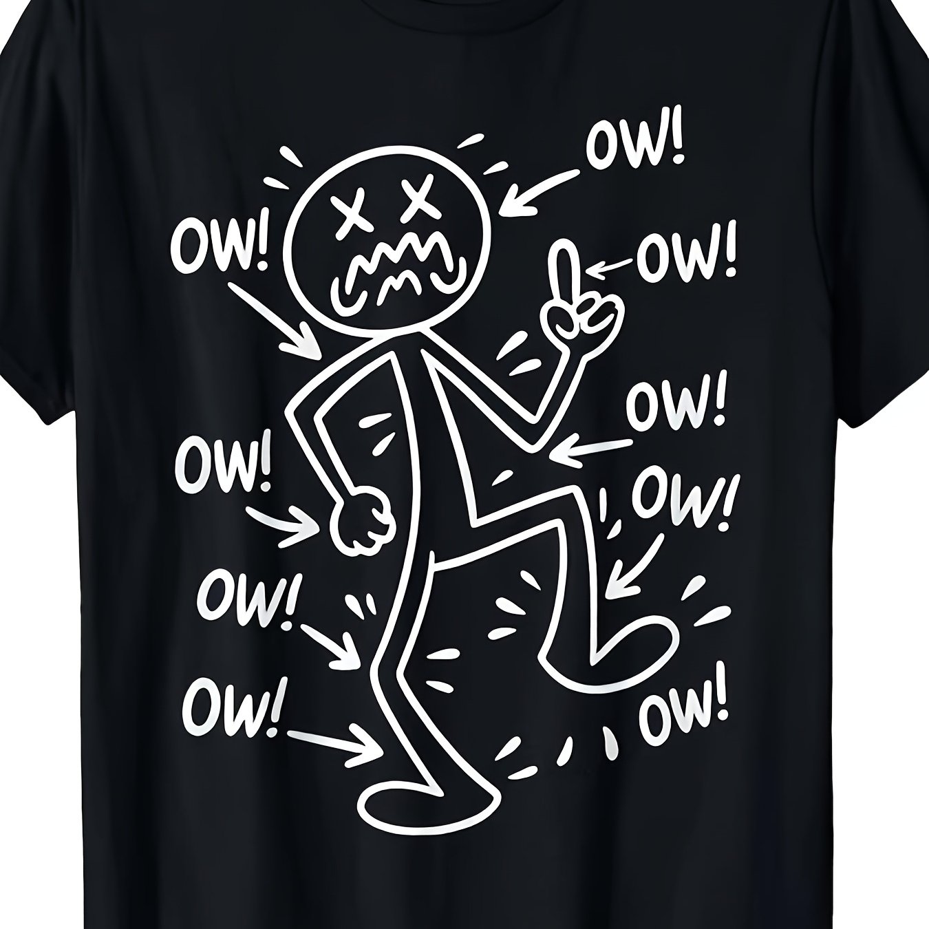 TEMU T-shirt drôle "Ow Ow Ow Comedy Stick Character" pour douleurs chroniques, confortable, décontracté, col rond, tissu légèrement extensible, coupe