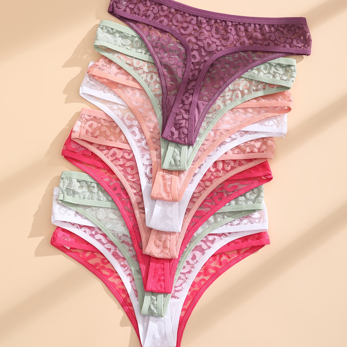 TEMU 9pcs Lace Sexy Mesh Transparent Thongs Women Panties Underwear Women Seamless G-string Female Underpants Intimates Lingerie