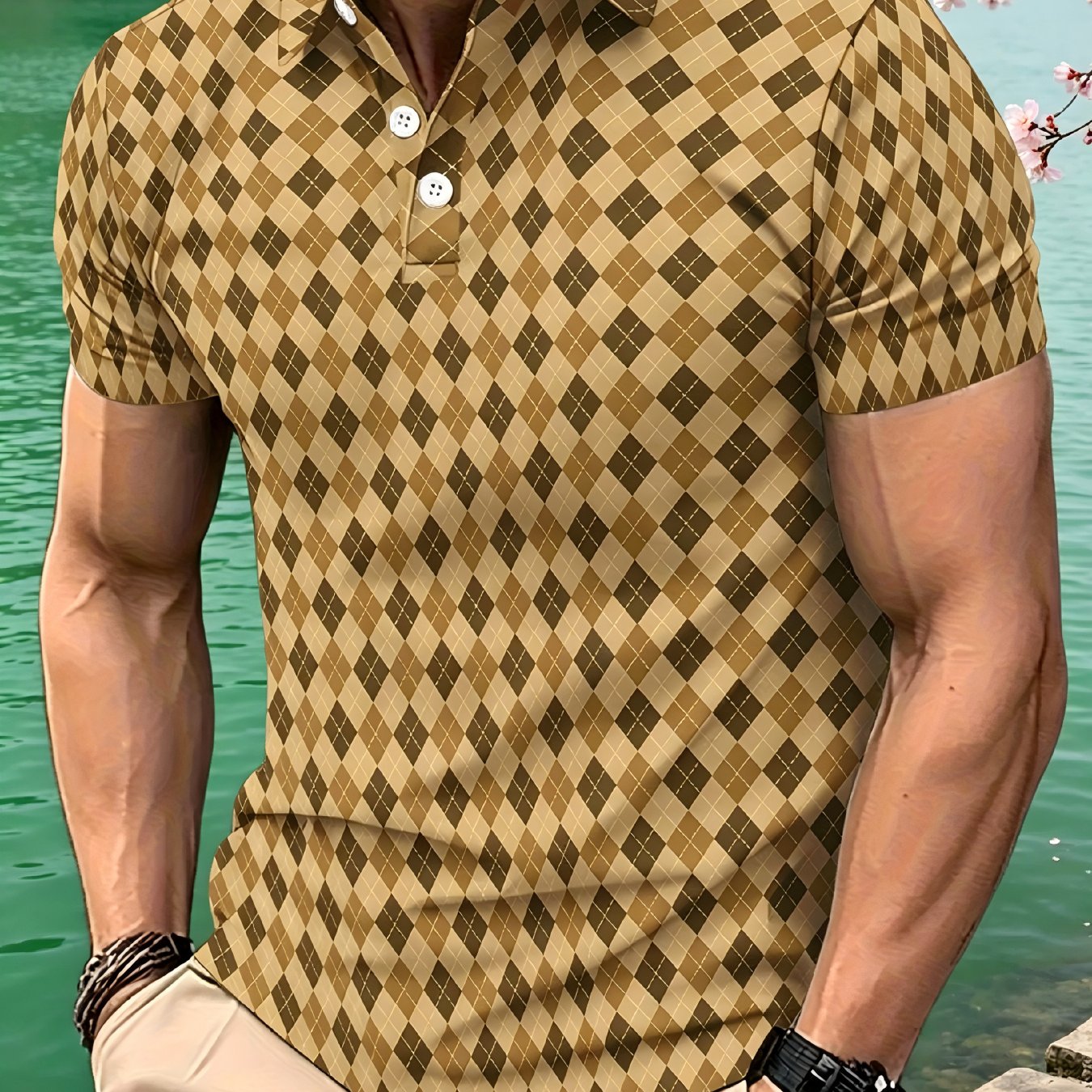 TEMU Men's Summer And Block Pattern Short Sleeve Shirt, Comfortable, Skin-friendly, And Breathable, Suitable For Daily , Club Activities, And Friend