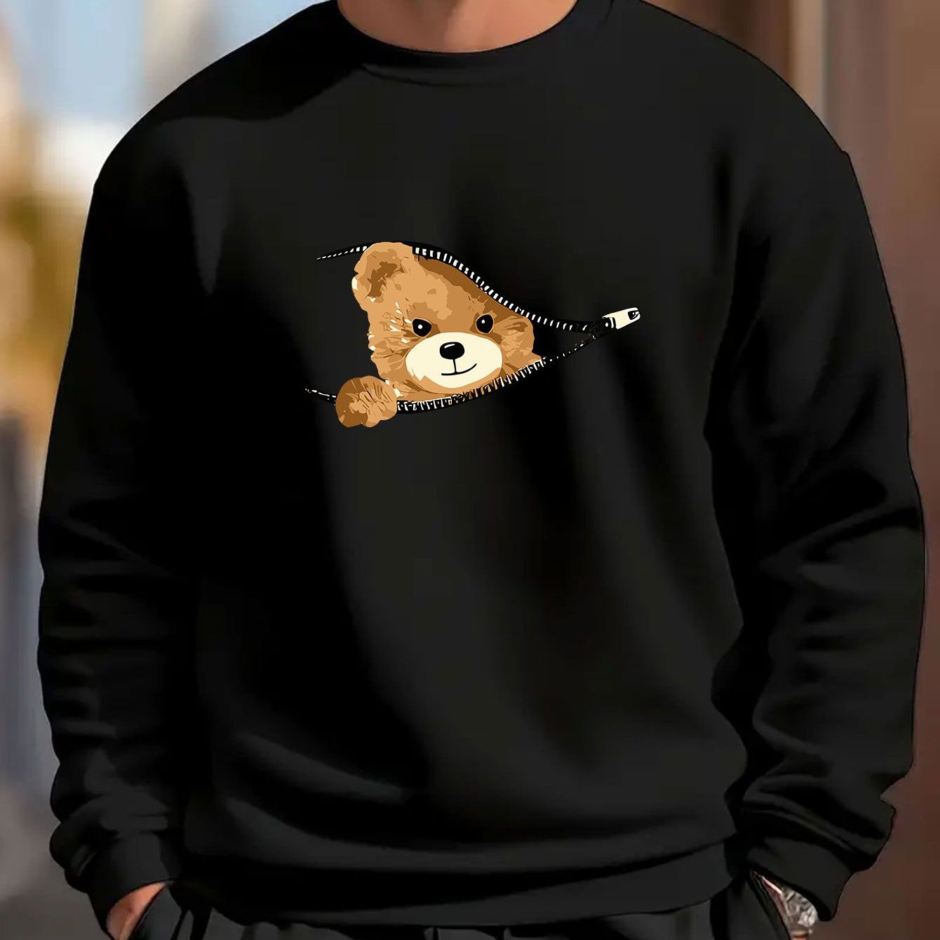 TEMU Men's Long-sleeve Round-neck Sweatshirt For Casual And Sports Wear
