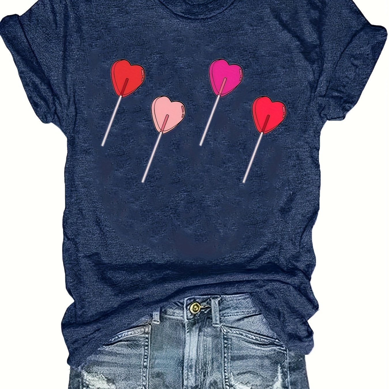 Valentine's Day Heart Print T shirt Casual Short Sleeve Crew - Temu
