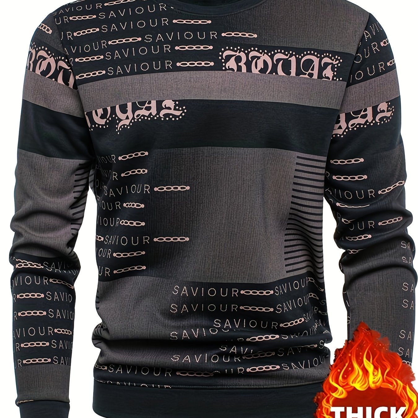 TEMU sweat-shirt épais en pour homme, automne et hiver, manches longues, col rond, élégant et polyvalent, pull chaud, décoré de lettres anglaises,
