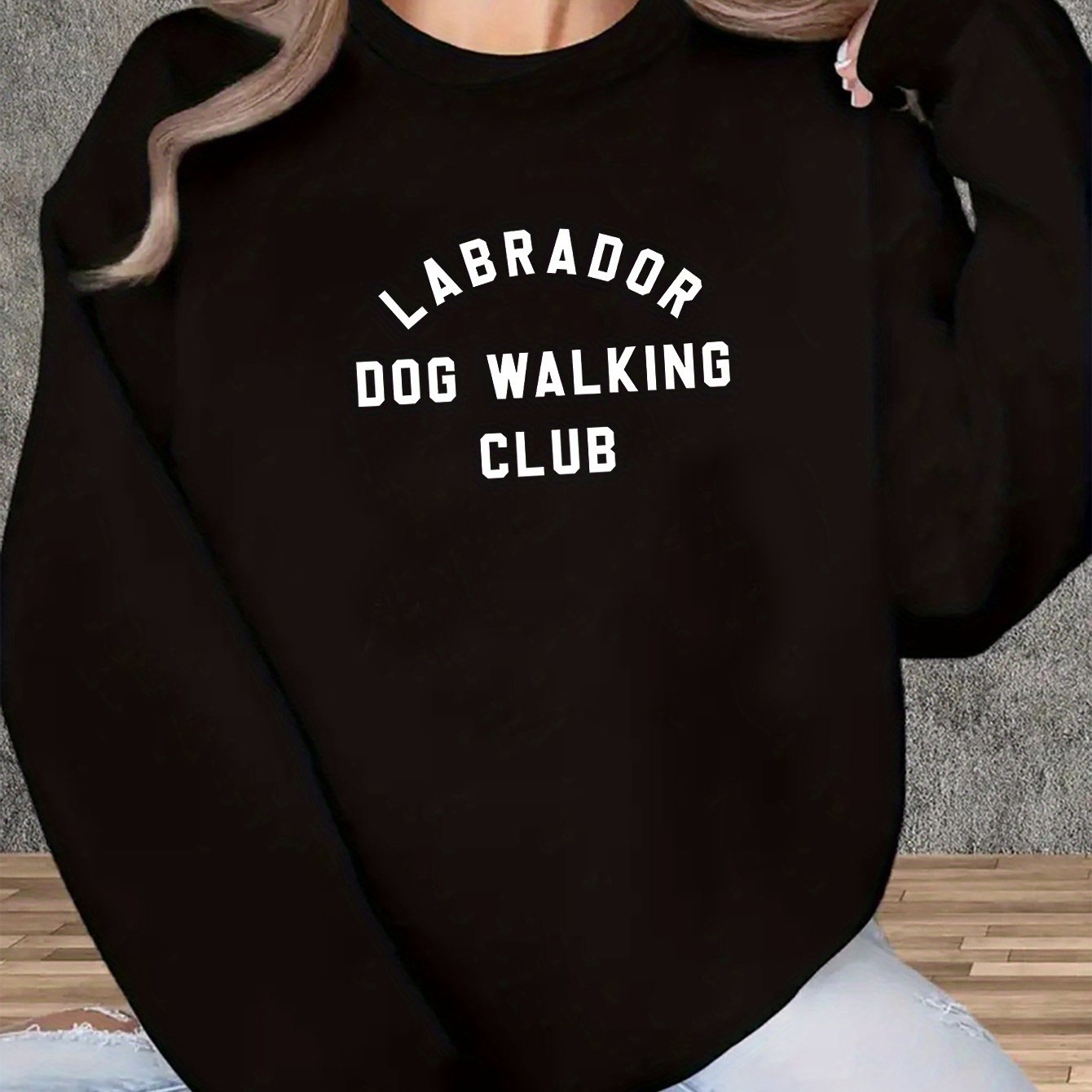 TEMU A Cute Labrador - - Dog Walking - Dog - Labrador Owner - Dog Walking Pattern Print -lined Crewneck Sweatshirt, Women's -lined Crewneck