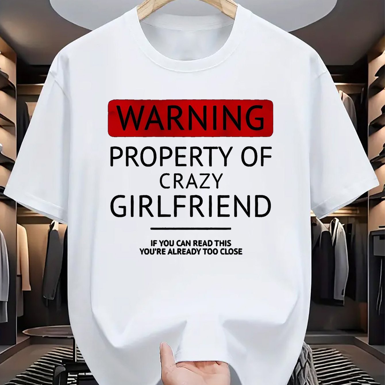 TEMU Men's Casual "crazy Girlfriend" Graphic T-shirt - Green, Short Sleeve, Round Neck, Lightweight & Stretchy, Summer Outdoor Activities, Casual