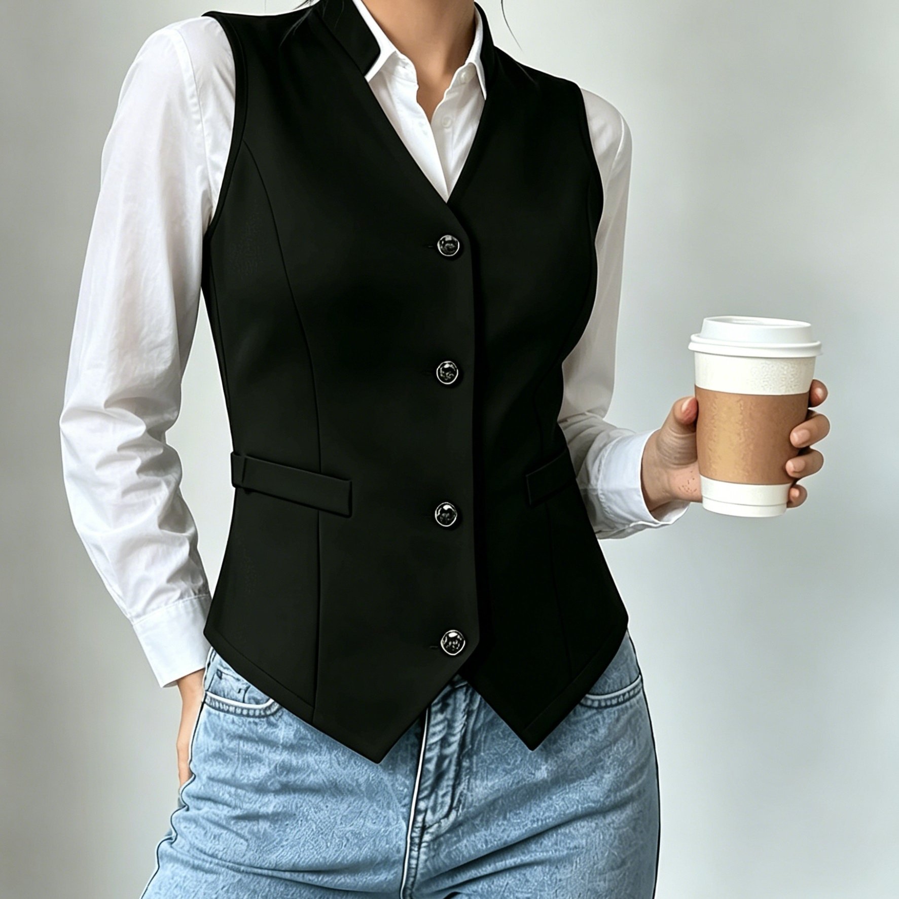 TEMU Spring Summer Temperament Solid Color Small Lapel Button-front Women's Fitted Vest/party/wedding/holiday/date/easter/eid