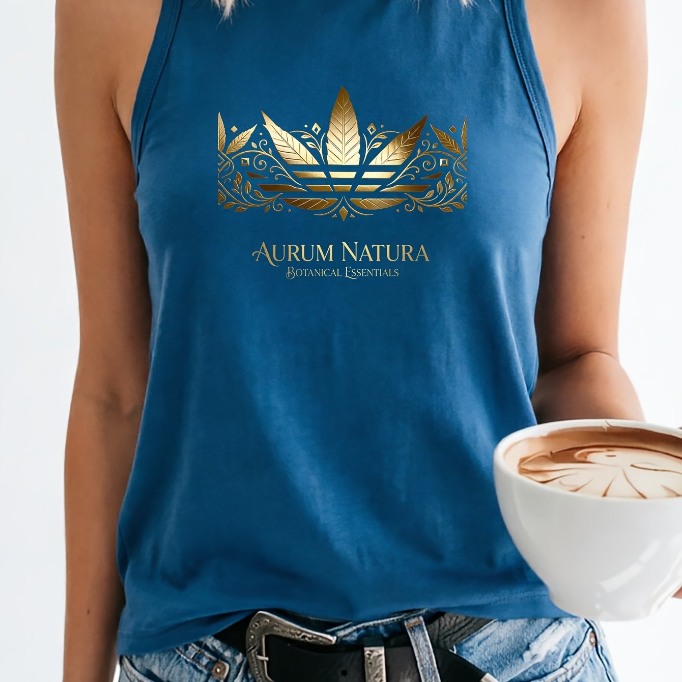 TEMU Women's Tank Top, Golden Plant Totem Print Round Neck Vest, Spring Summer Fashion , Women's Top
