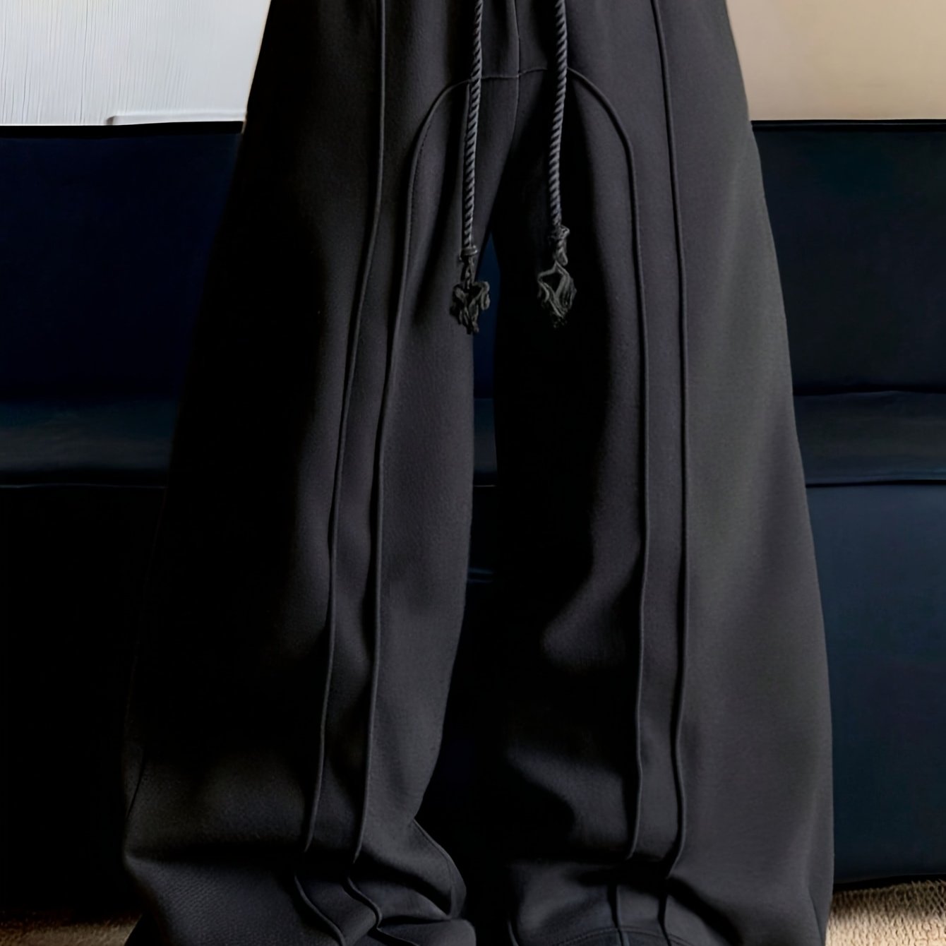 TEMU Men's Wide Leg Sweatpants Casual High Waist Drawstring Baggy Lounge Pants