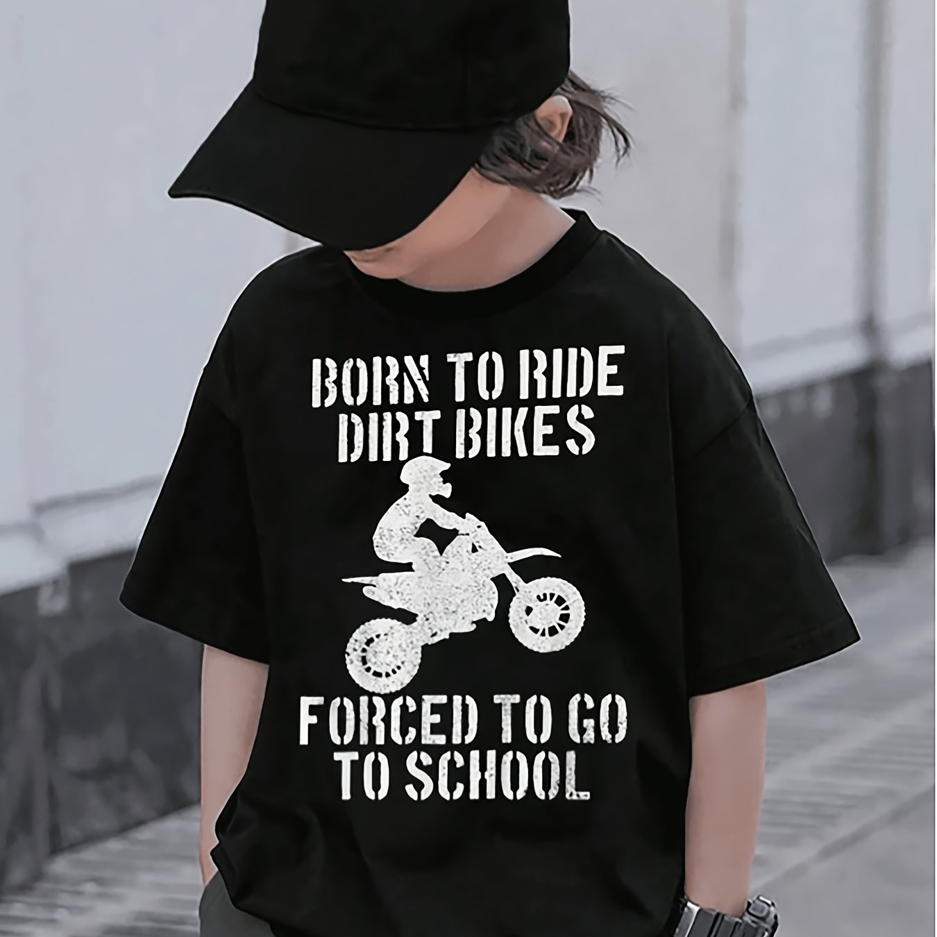 TEMU Dirt Bike Graphic Tee Forced To Cool Motocross For A Kid