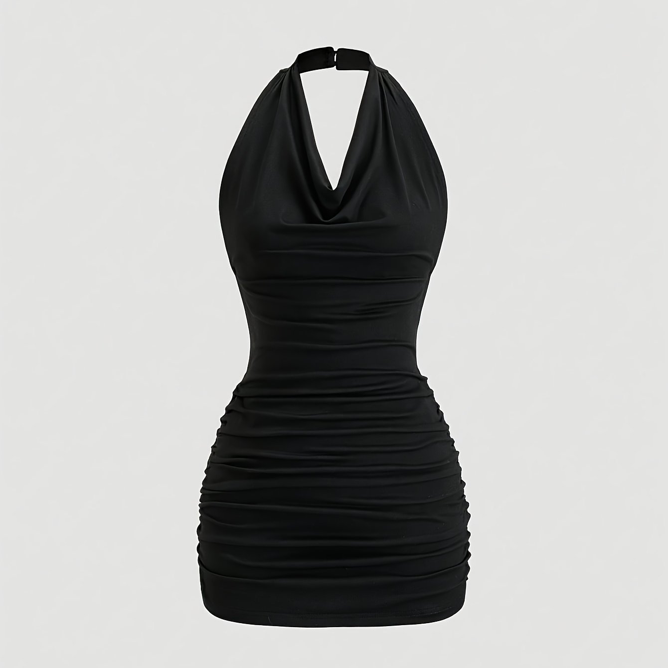 E-shop Schwarzes V-Ausschnitt Mini-Kleid mit Bindestreifen und ohne Ärmel
