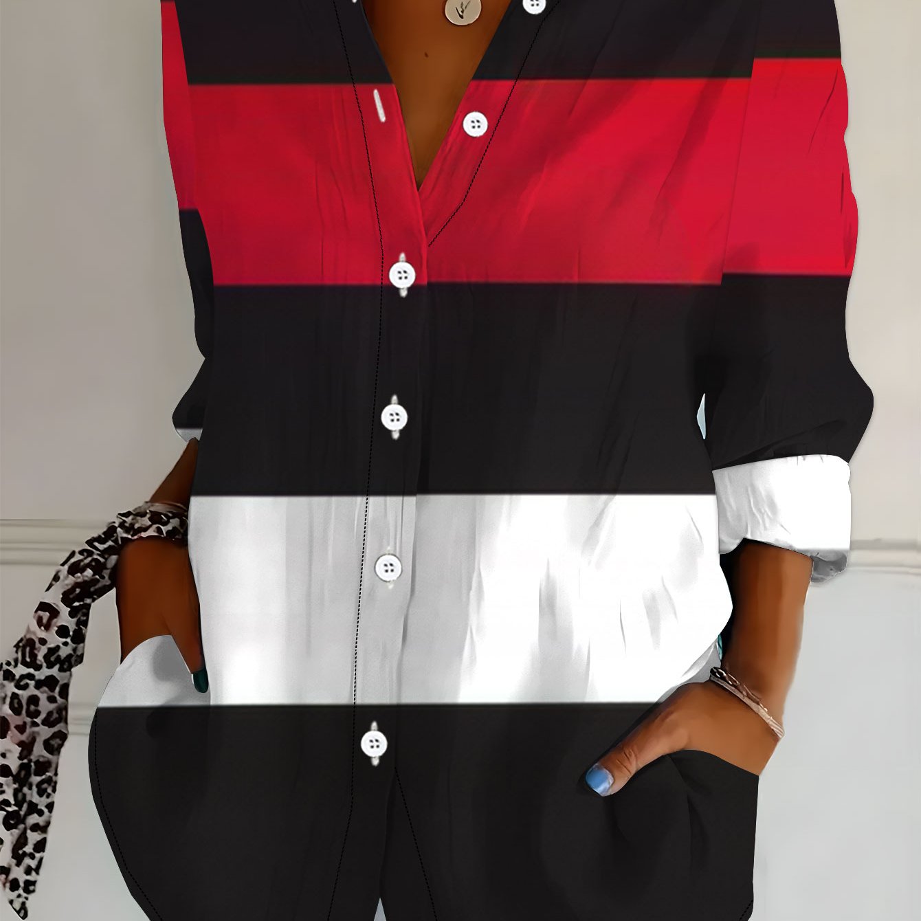 TEMU Plus Size - Plus Size - New Plus Size Women's Long Sleeve Printed Shirt, All-match Elegant Blouse, Women's Striped Pattern, 's Long Sleeve,