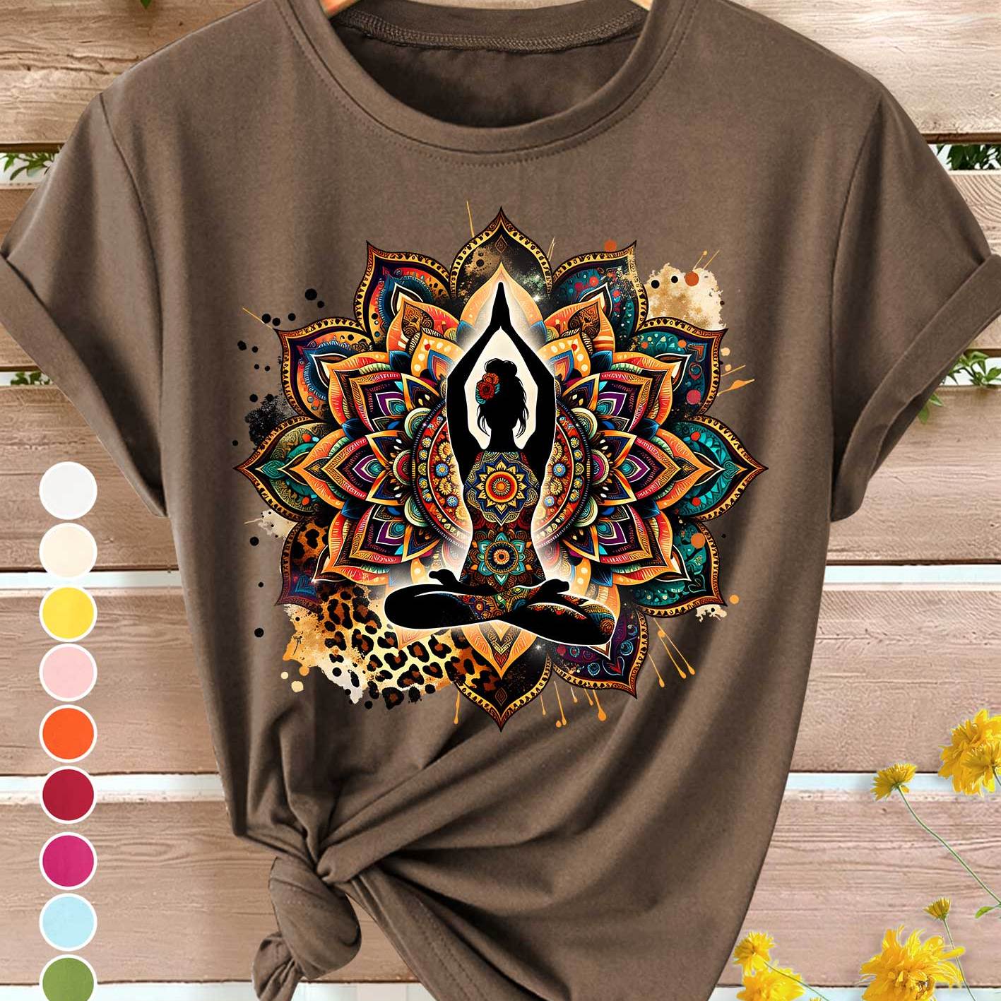 TEMU New Summer Women's T-shirt Mandala Flat Print, Suitable For Daily , Commuting, Vacations, And Summer Trips. Elegant Vintage Style For Spring,