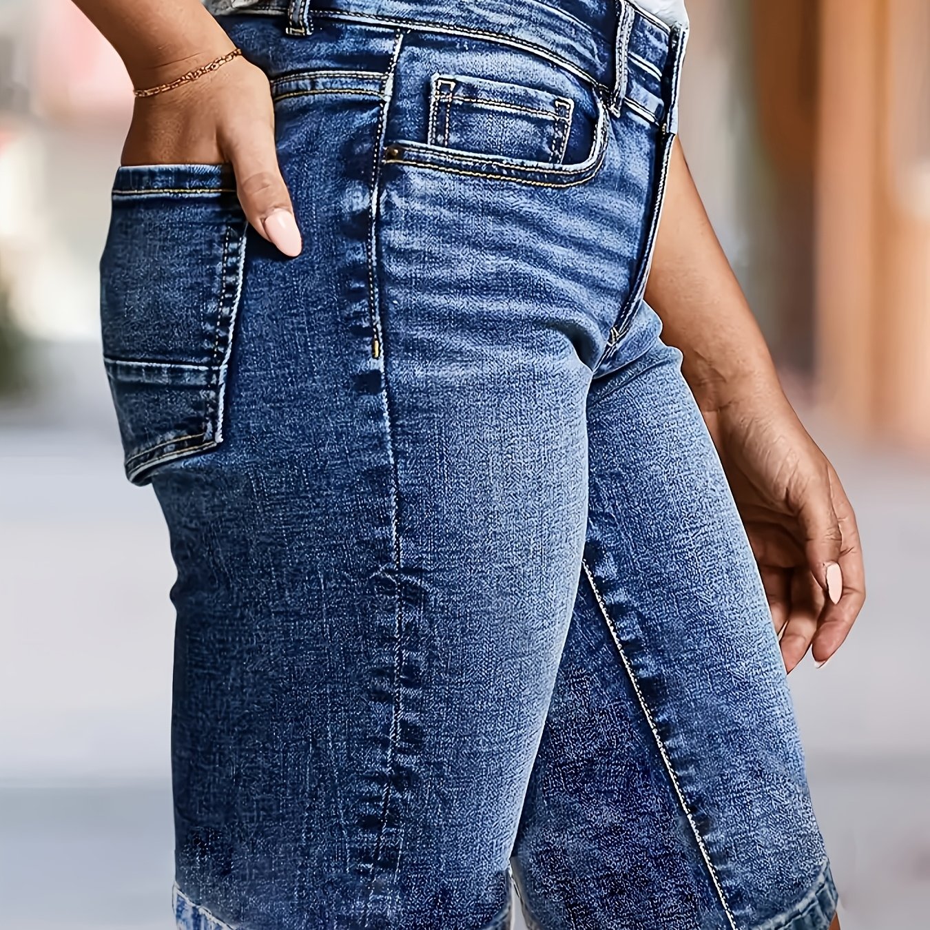 TEMU Women's Denim Shorts | Elegant Bermuda Style, Double-button Design, Medium Stretch Fabric, Comfortable And Casual For Spring/summer, Versatile