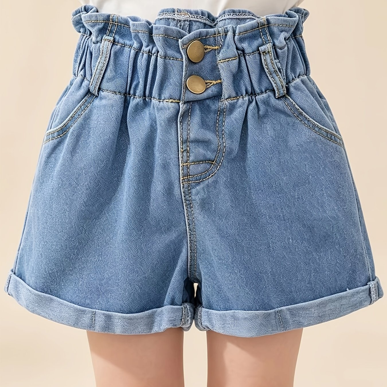 Image of 1pc Girls' Summer Shorts -sold Individually | In Blue, White, And Orange | Stylish, Versatile, And Loose-fit Shorts For Kids