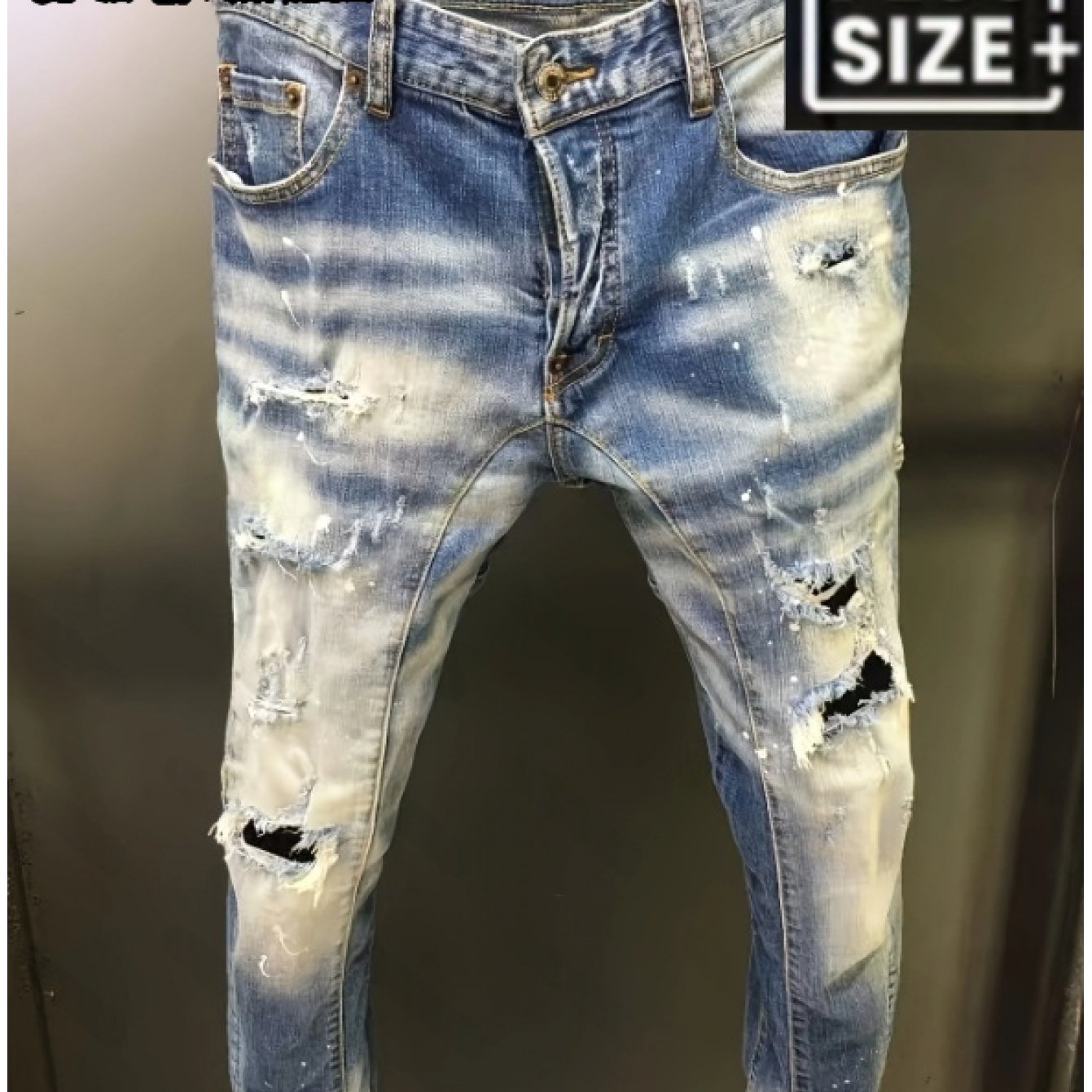 Image of [hme] Men' Ripped Jeans For Spring& Autumn, Stretch Slim Straight-leg, Loose Non-bulky Fit, Heavy Washed Tie-dye, Well-proportioned Ripped Design, Must-have For Hip-hop, Plus Size