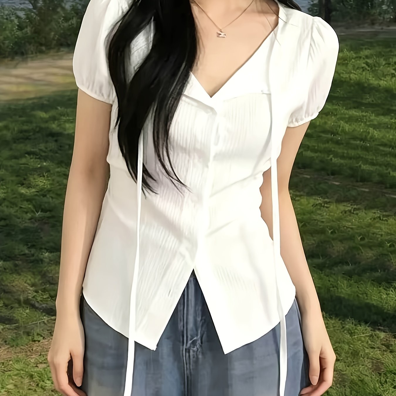 TEMU 여성용 우아한 블라우스, 클래식 라펠, 버튼 프론트 디자인, 가벼운 쉬폰 탑, 오피스, 파티, 캐주얼 웨어에 적합, 봄/가을 시즌 의류, 여성용 포멀 및 캐주얼 탑, 간절기 시즌 스타일, 라펠 디자인